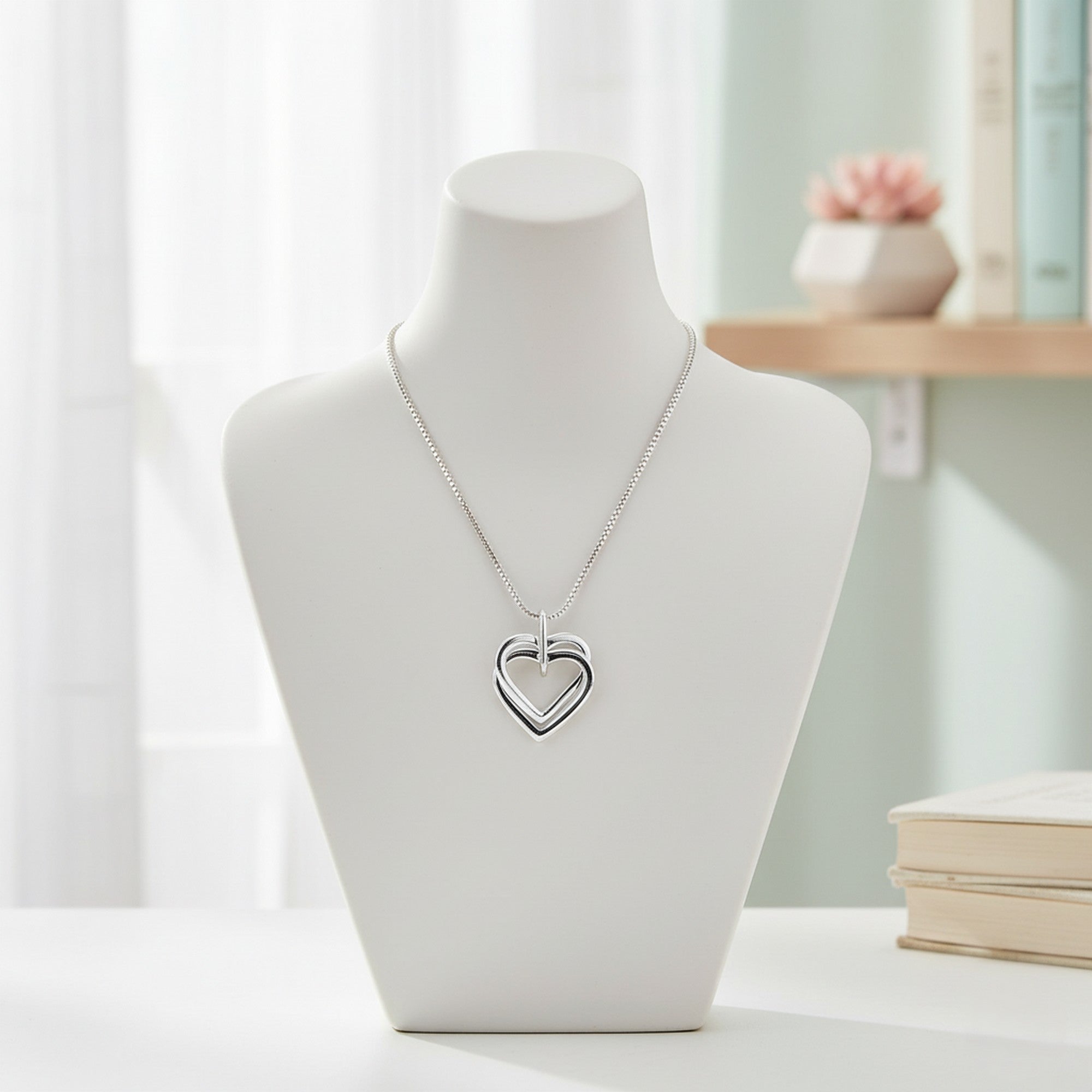 Sterling Silver 16-18" Double Heart Necklace CE-H6734/S