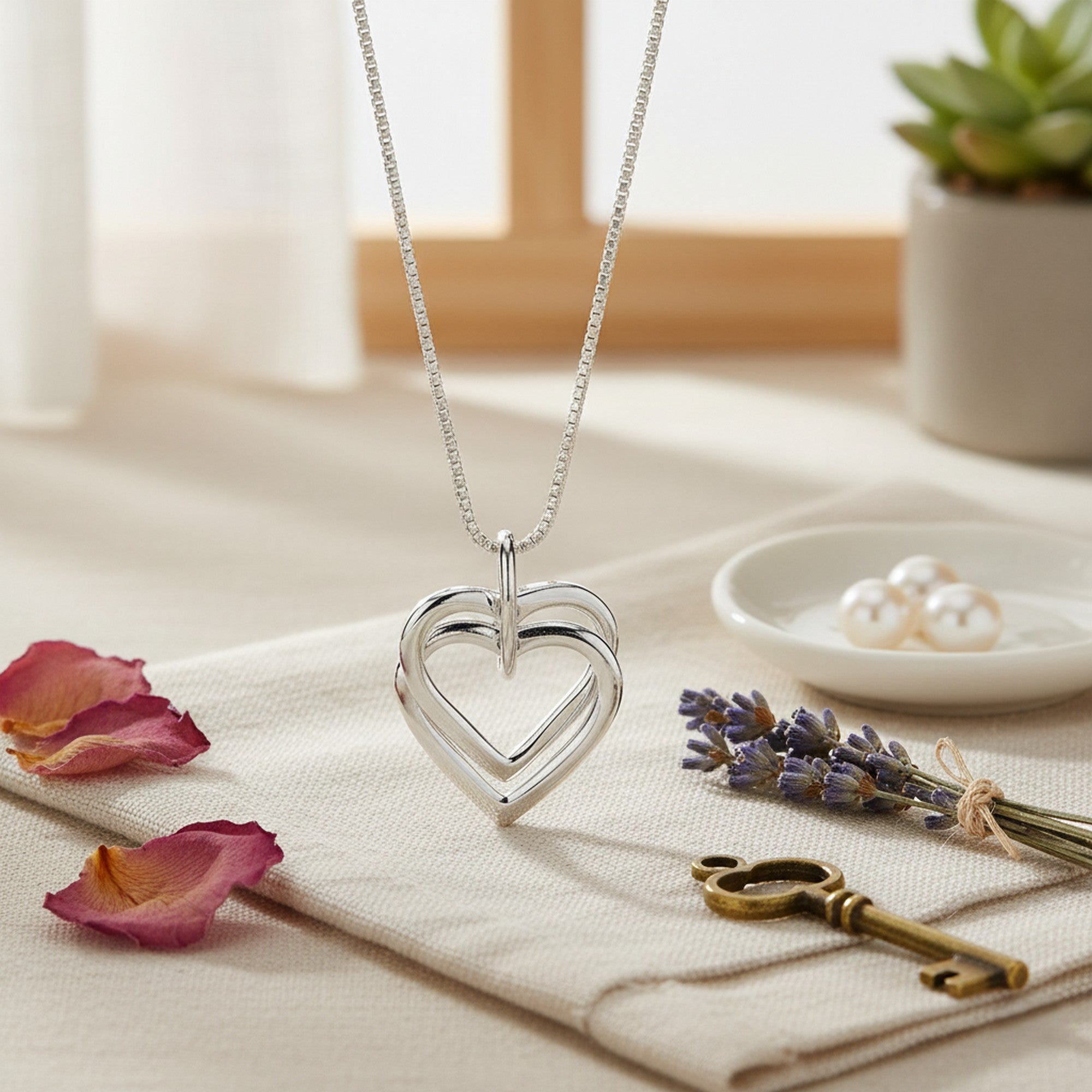 Sterling Silver 16-18" Double Heart Necklace CE-H6734/S