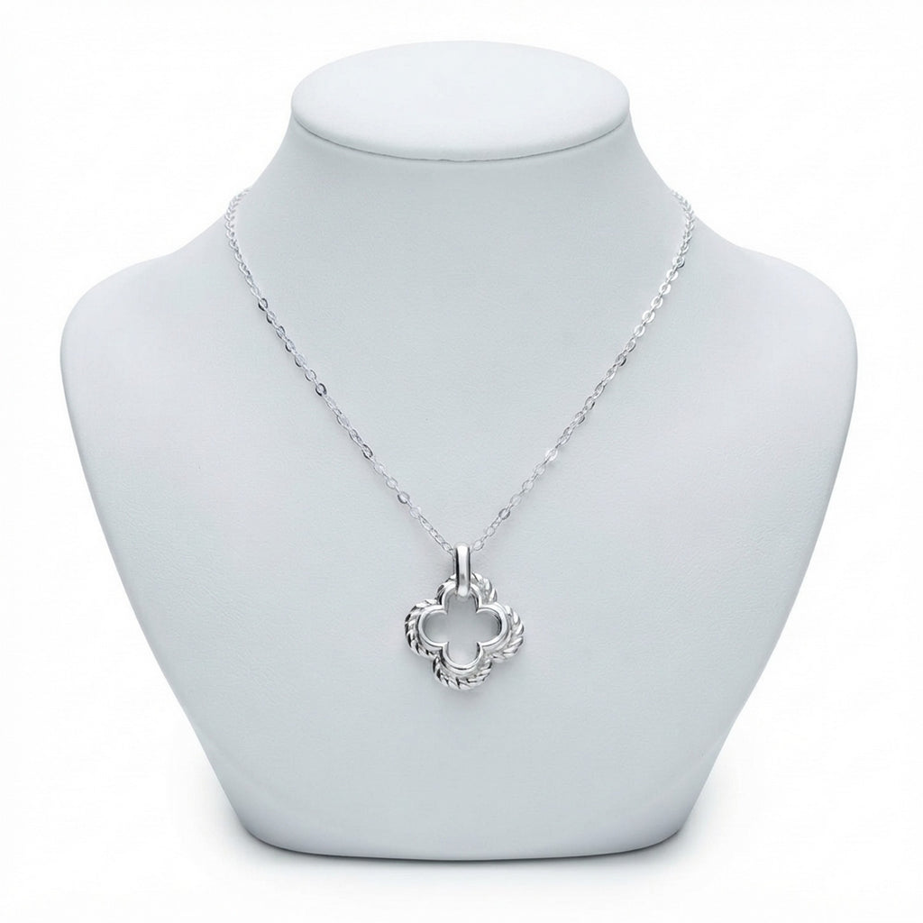 Silver Textured Double Clover Necklace 13076