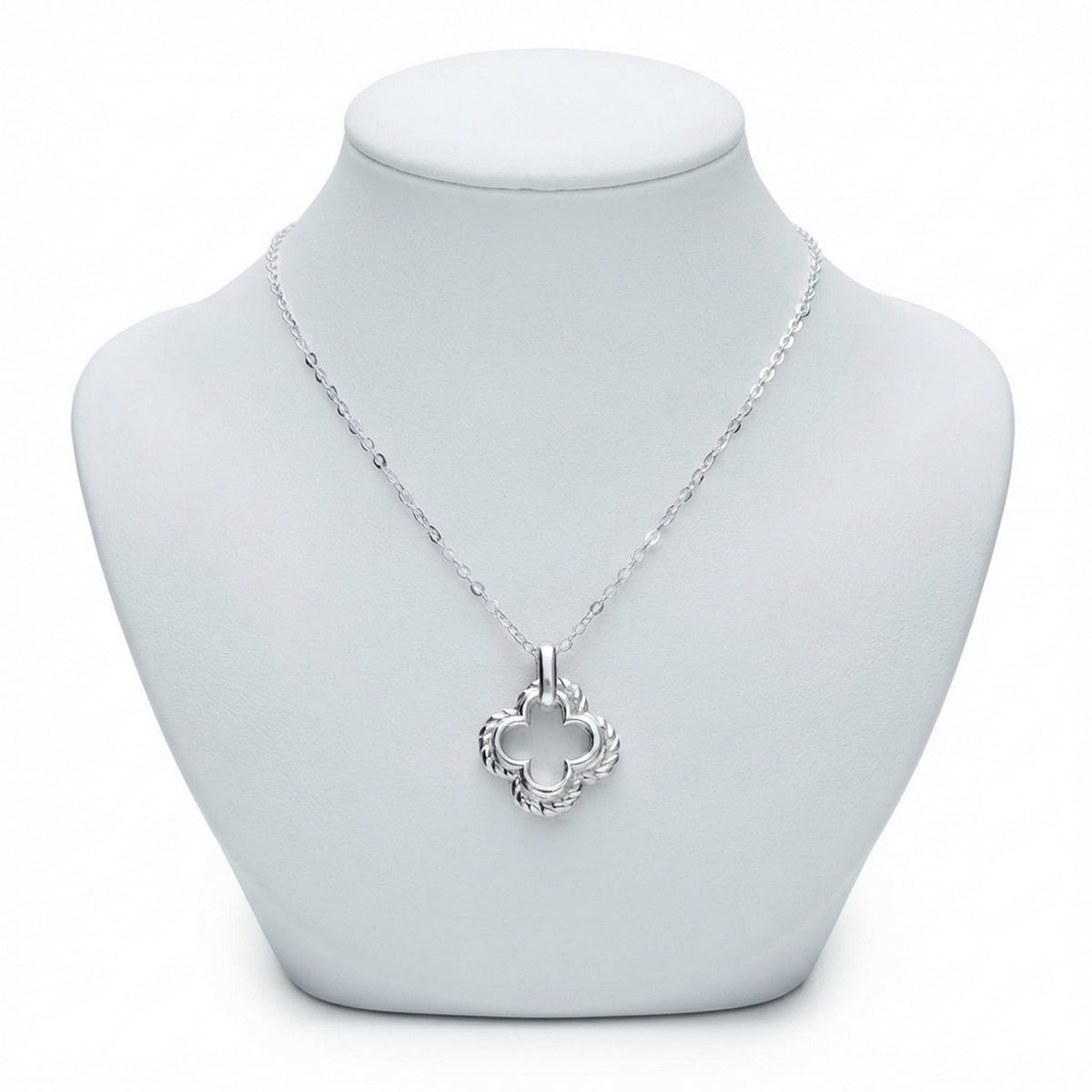 Silver Textured Double Clover Necklace 13076