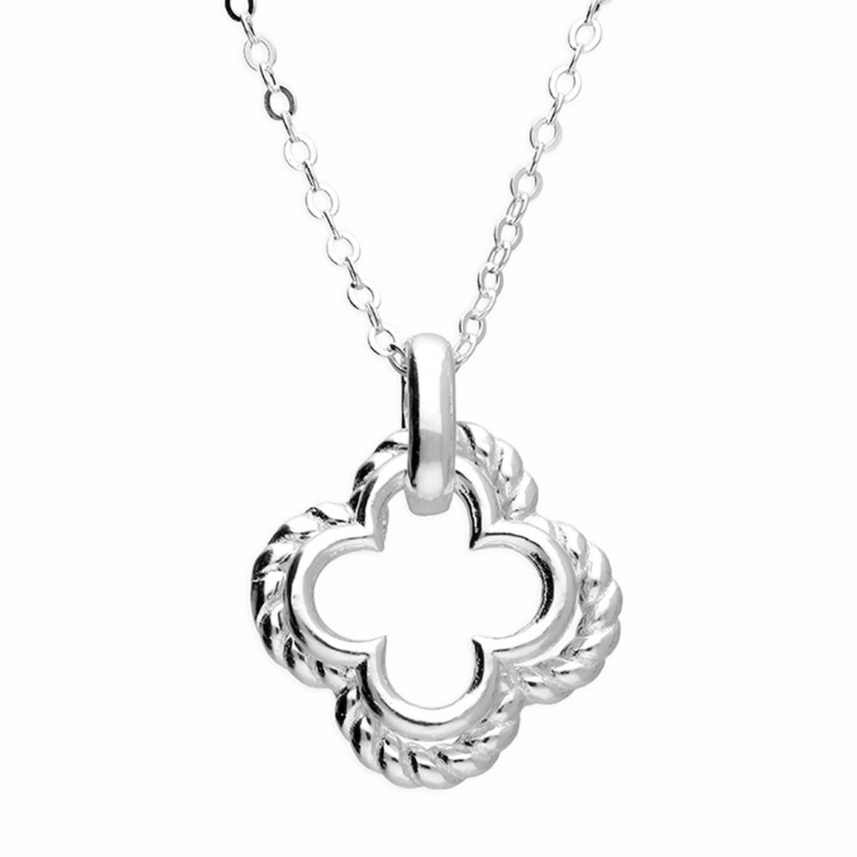 Silver Textured Double Clover Necklace 13076