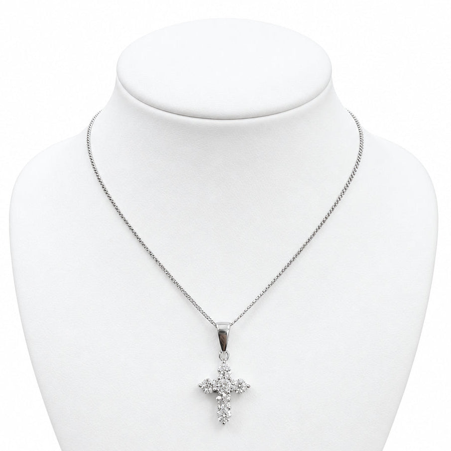 Silver 18" Chain & Moissanite Cross Pendant 10257