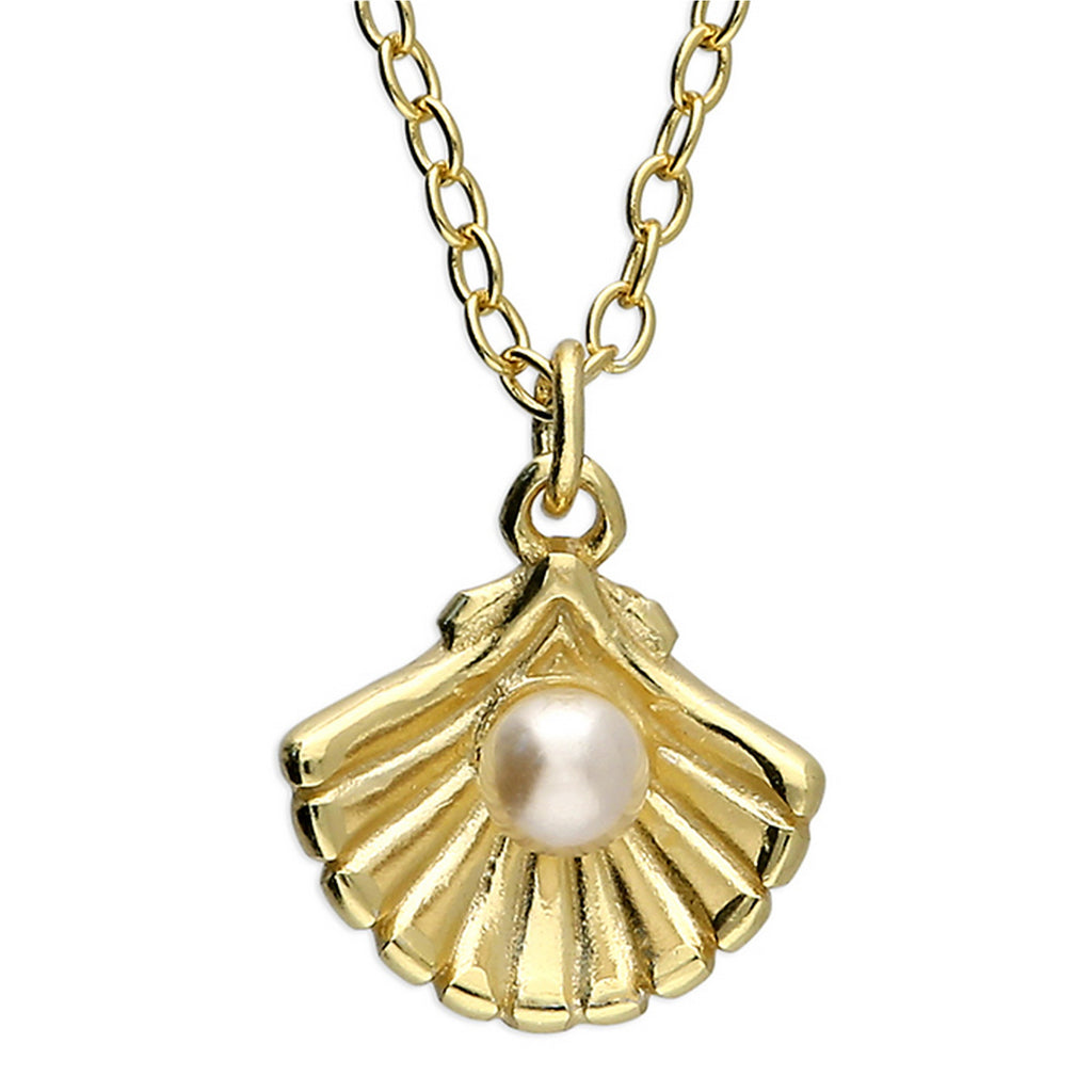Silver Yellow Gold Plate Open Shell Synthetic Pearl Necklace 11717