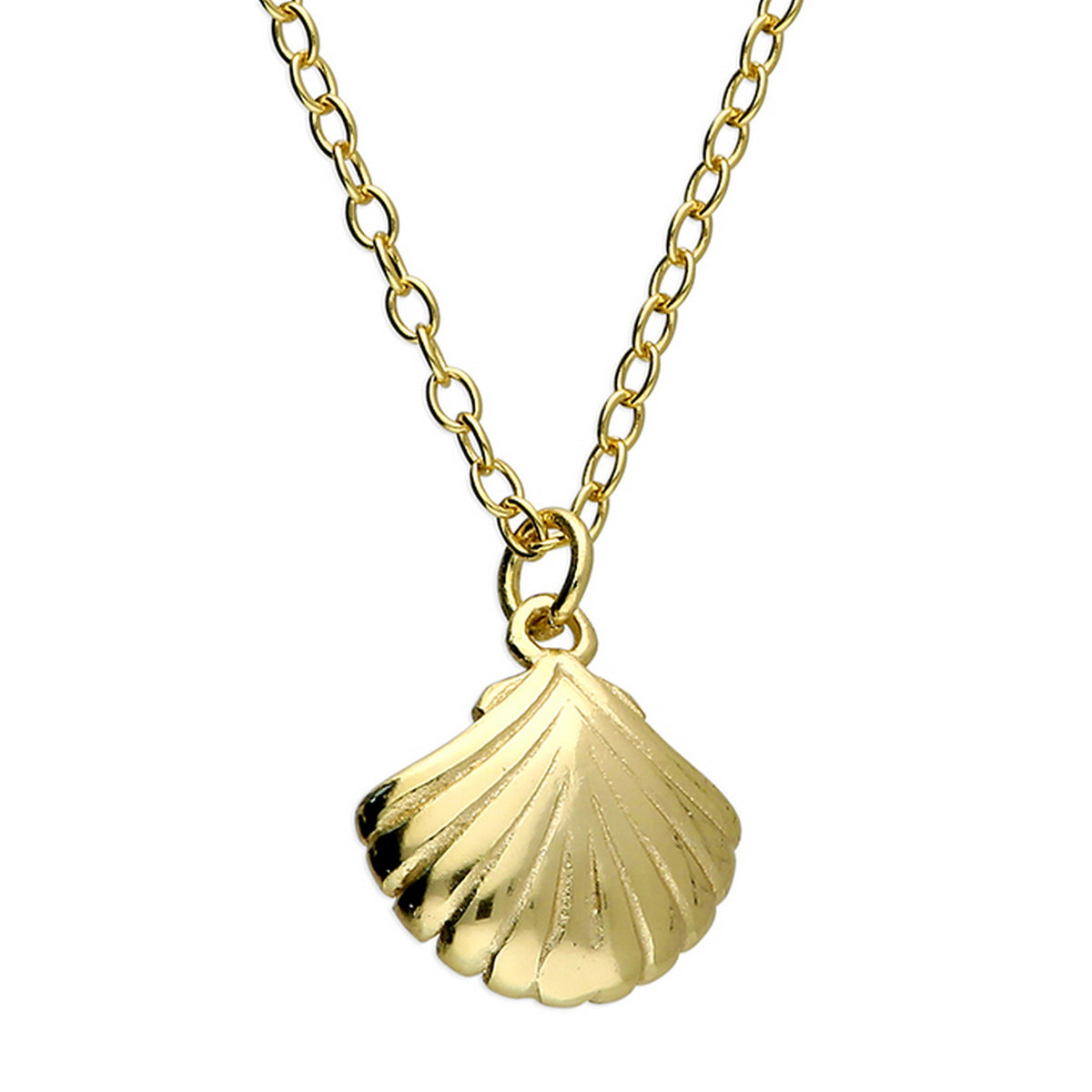 Silver Yellow Gold Plate Open Shell Synthetic Pearl Necklace 11717