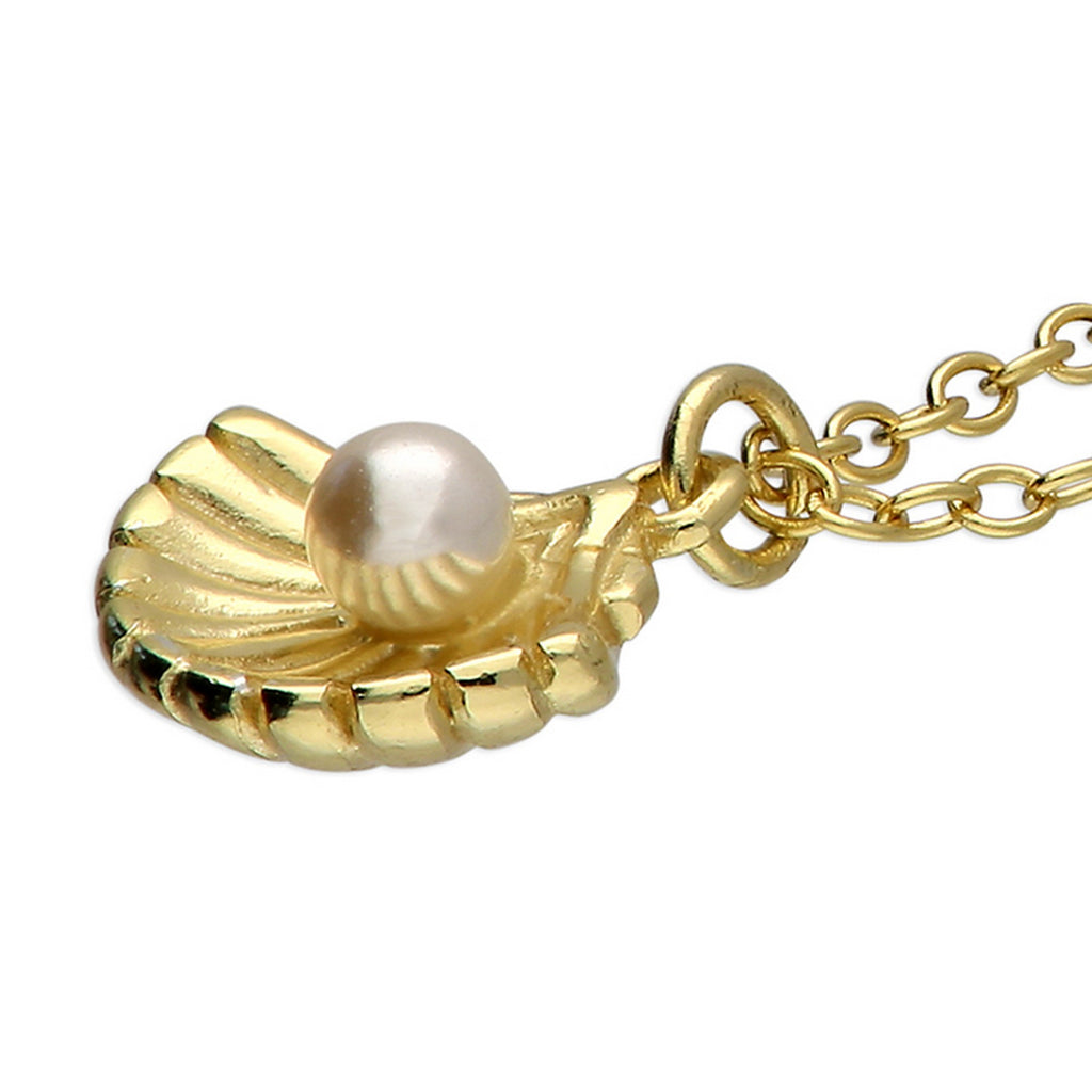 Silver Yellow Gold Plate Open Shell Synthetic Pearl Necklace 11717