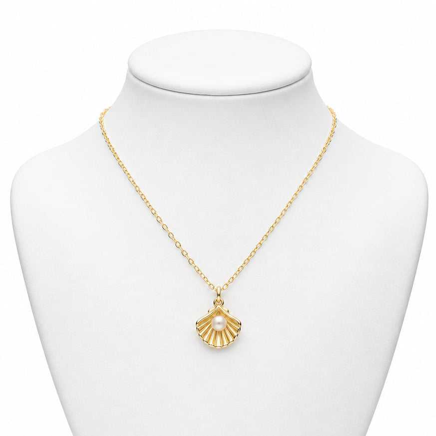 Silver Yellow Gold Plate Open Shell Synthetic Pearl Necklace 11717
