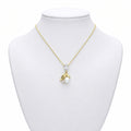 Sterling Silver Yellow Gold Plated Synthetic Pearl & CZ Necklace 11782