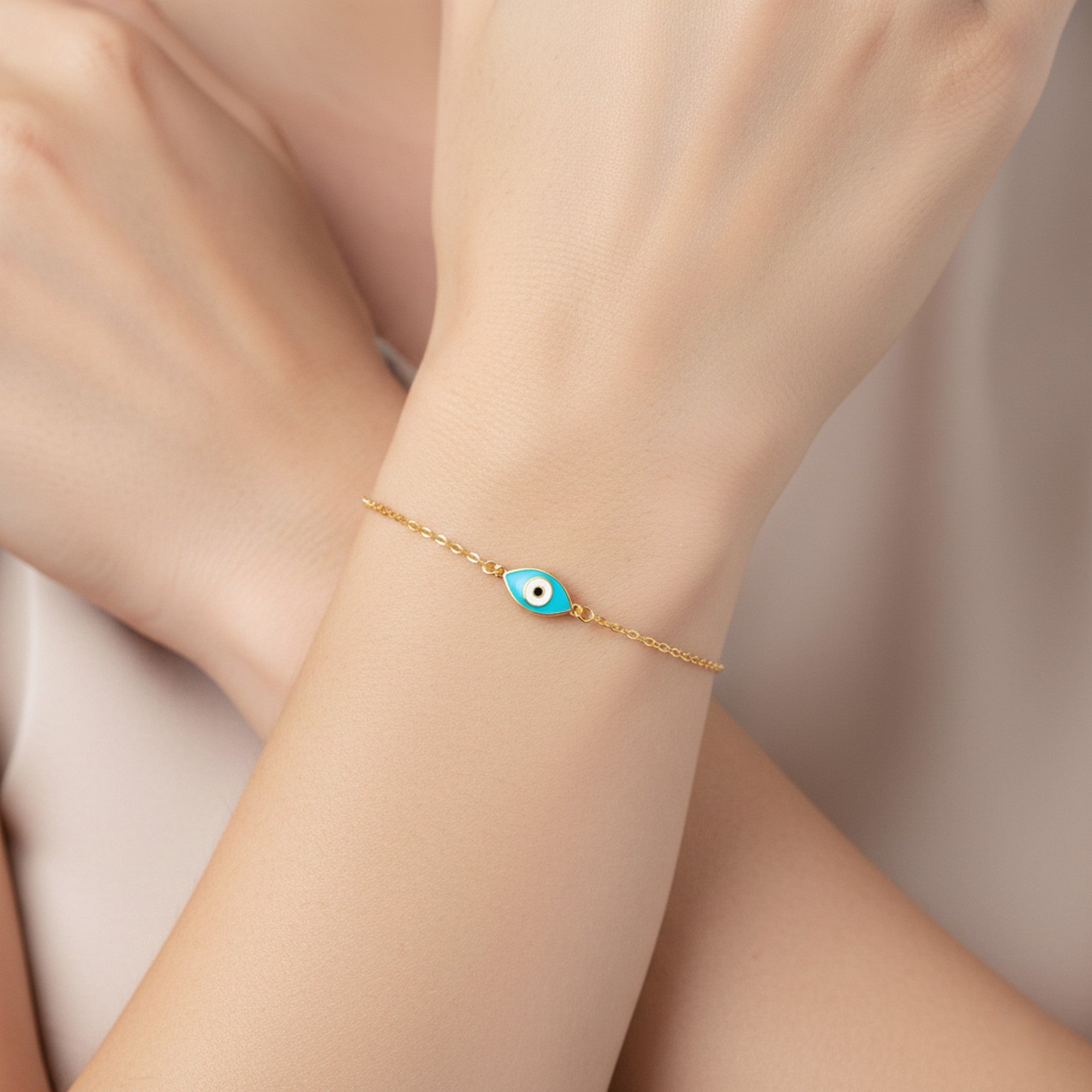 9ct Yellow Gold Enamel Evil Eye Bracelet 4753