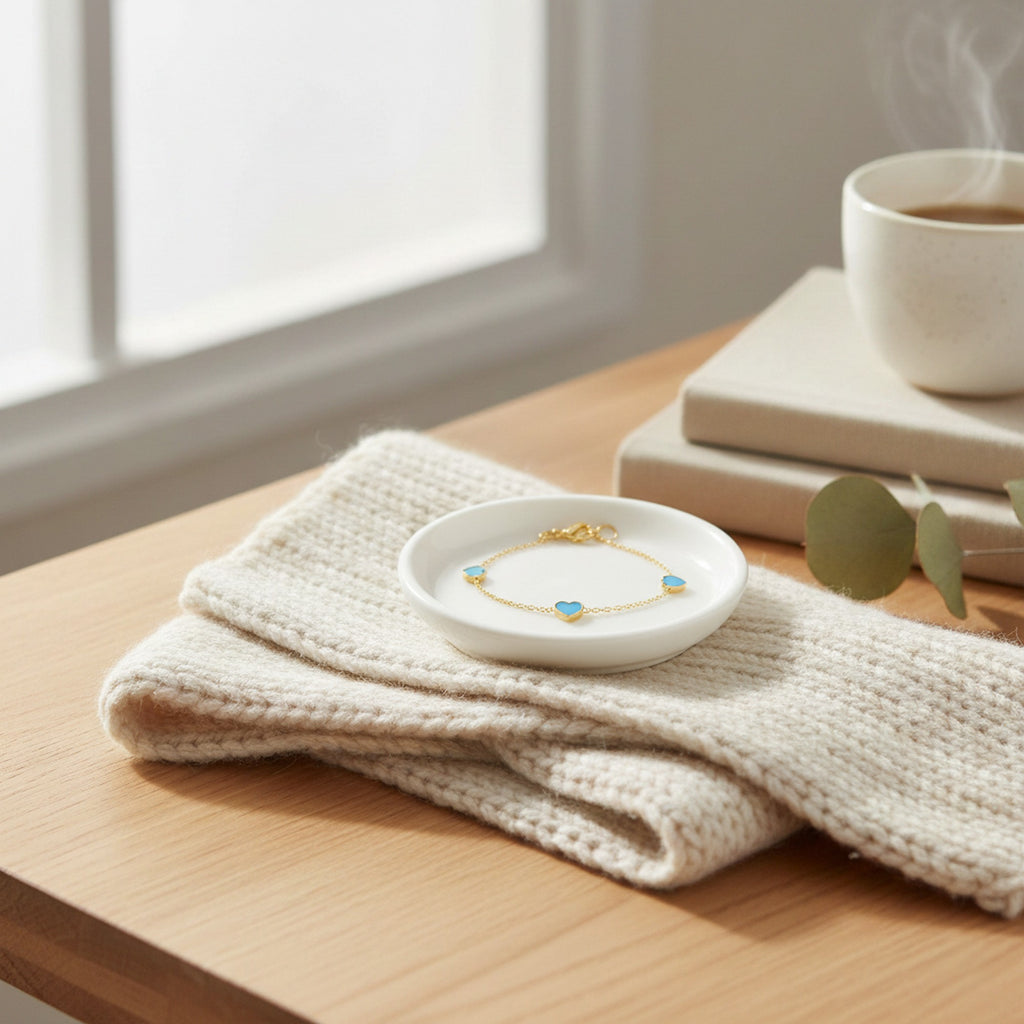 9ct Yellow Gold Turquoise Heart Petals Bracelet IB-1.29.1662