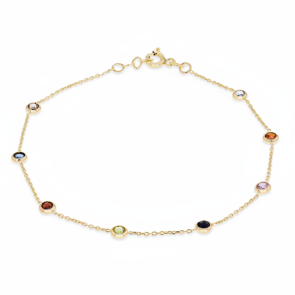 9ct Yellow Gold Multi Coloured Round CZ Adjustable Bracelet 4724