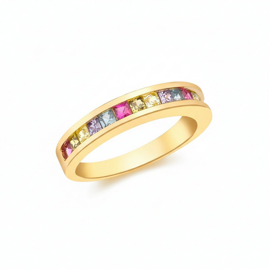 9ct Yellow Gold Multi-Coloured CZ Half-Eternity Ring IB-1.84.6451