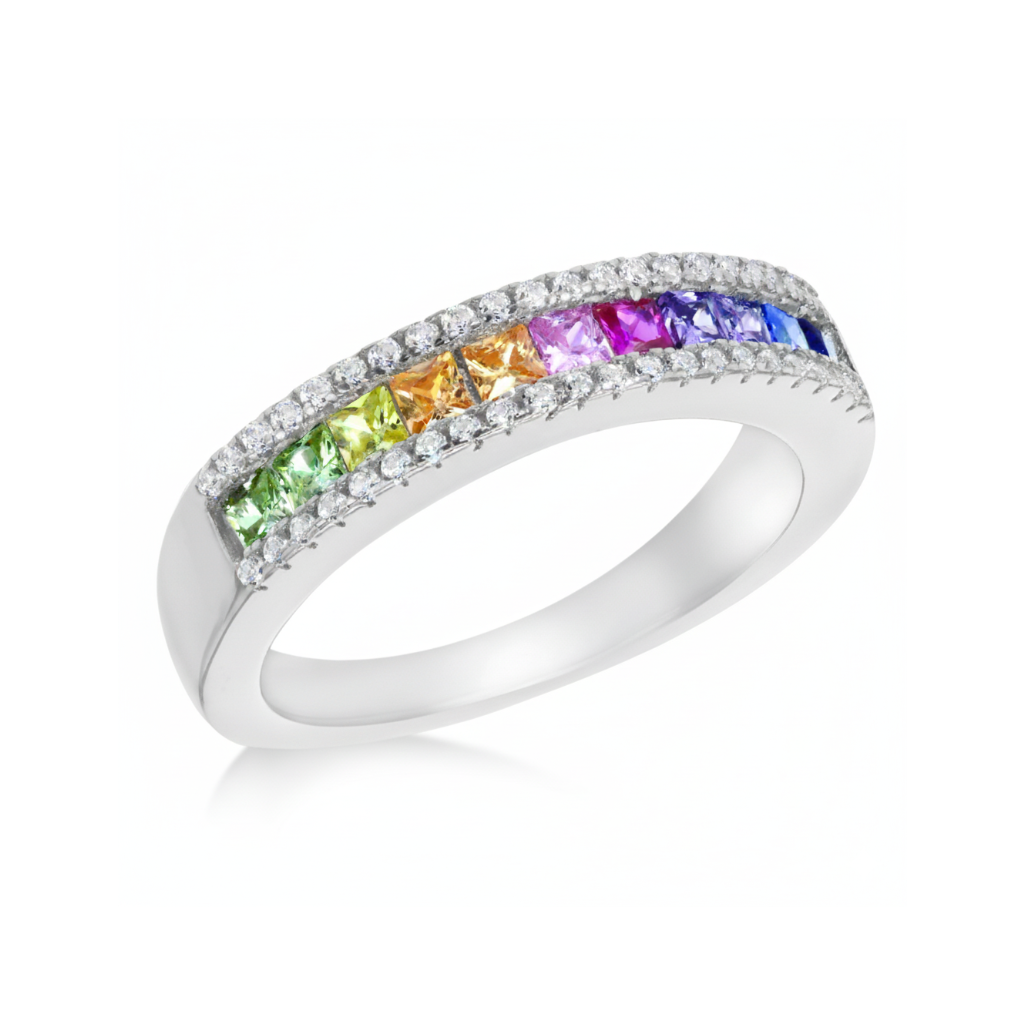 Sterling Silver Multicoloured Channel Set CZ Ring (Size Q) 10423