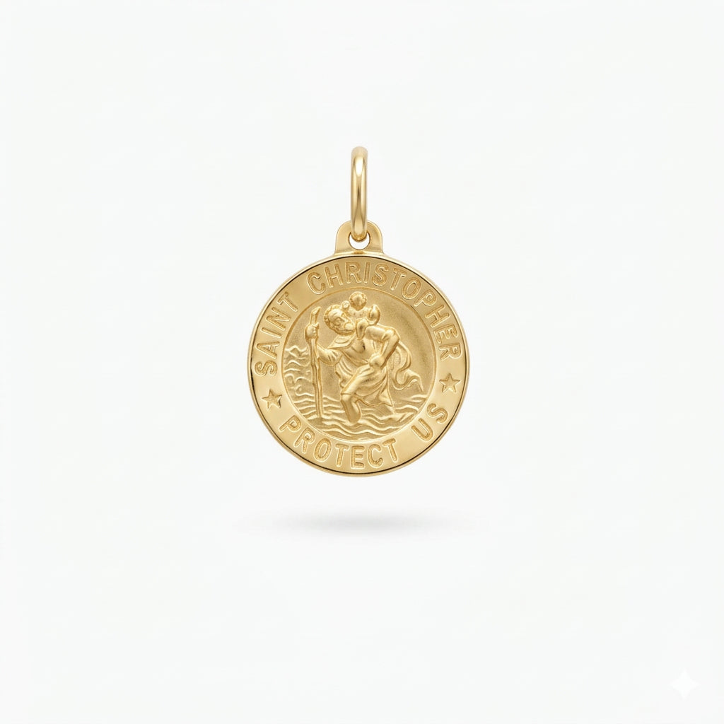 9ct Yellow Gold St Christopher Round Satin Single-Sided Pendant 4777