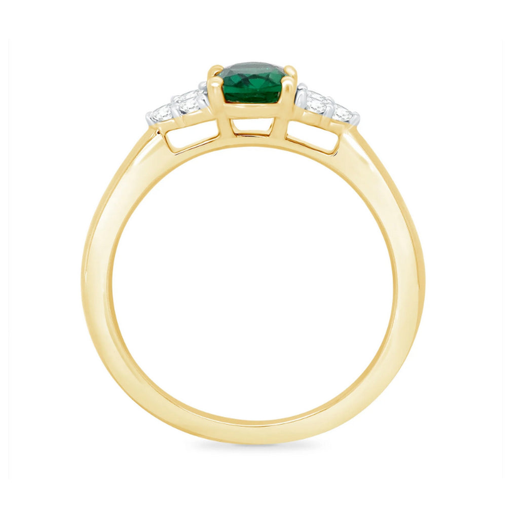 9ct Yellow Gold Oval Lab Grown Emerald & 0.15pts Diamond Ring 12242