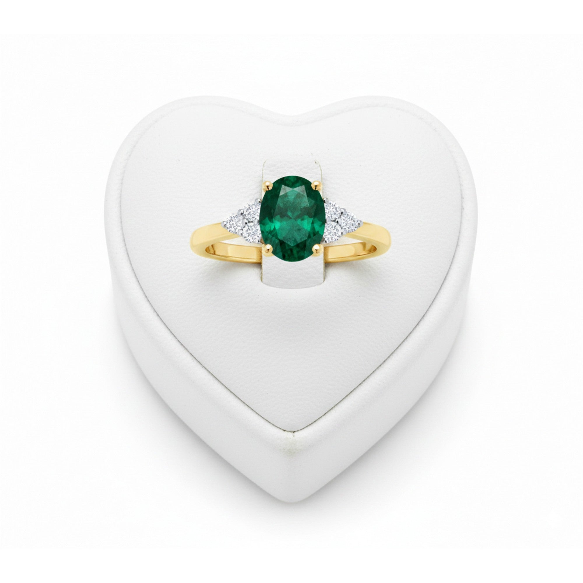 9ct Yellow Gold Oval Lab Grown Emerald & 0.15pts Diamond Ring 12242