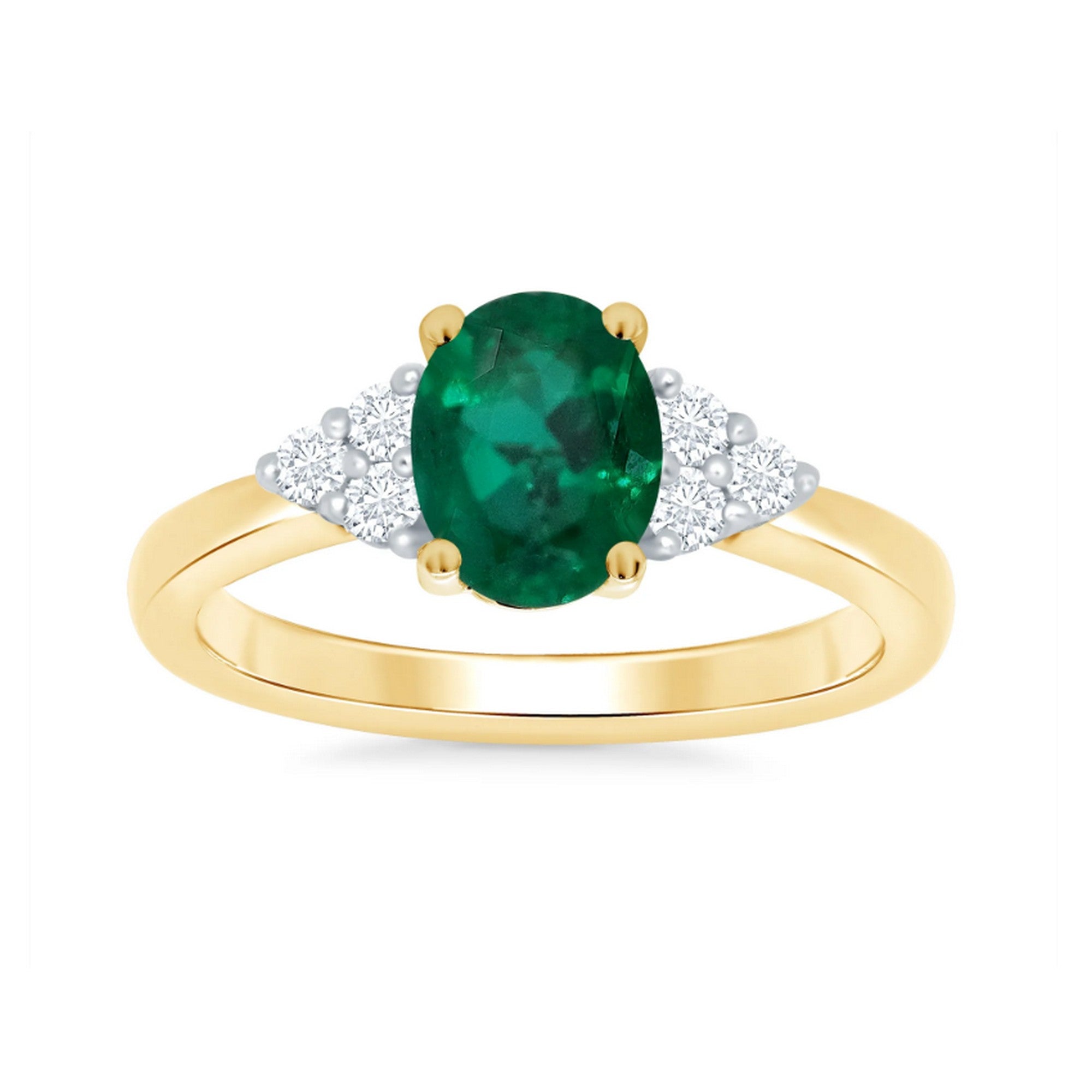 9ct Yellow Gold Oval Lab Grown Emerald & 0.15pts Diamond Ring 12242