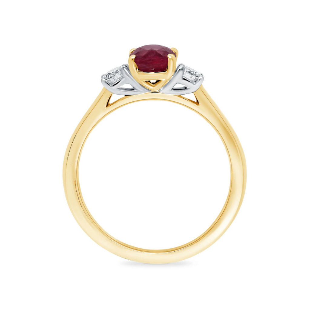 9ct Yellow Gold Oval Lab Grown Ruby & 0.25cts Diamond Ring 12243