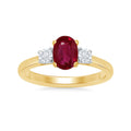 9ct Yellow Gold Oval Lab Grown Ruby & 0.25cts Diamond Ring 12243