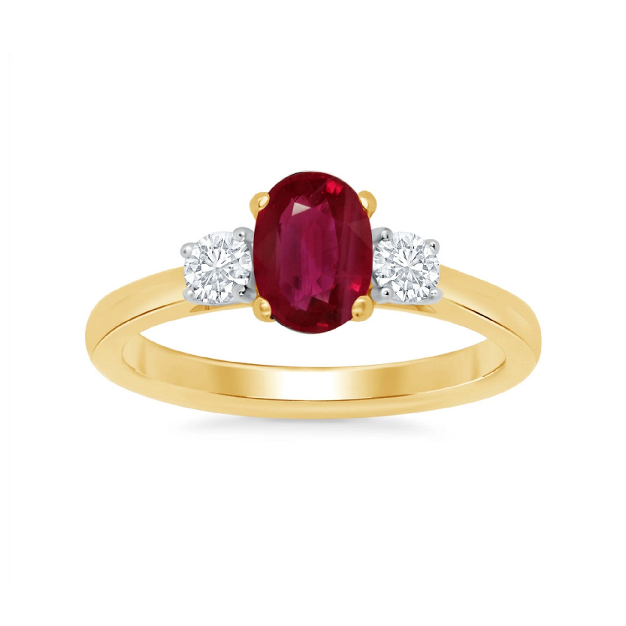 9ct Yellow Gold Oval Lab Grown Ruby & 0.25cts Diamond Ring 12243