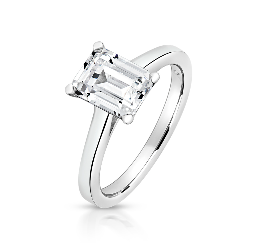Sterling Silver Single Stone Emerald Cut Ring 12260