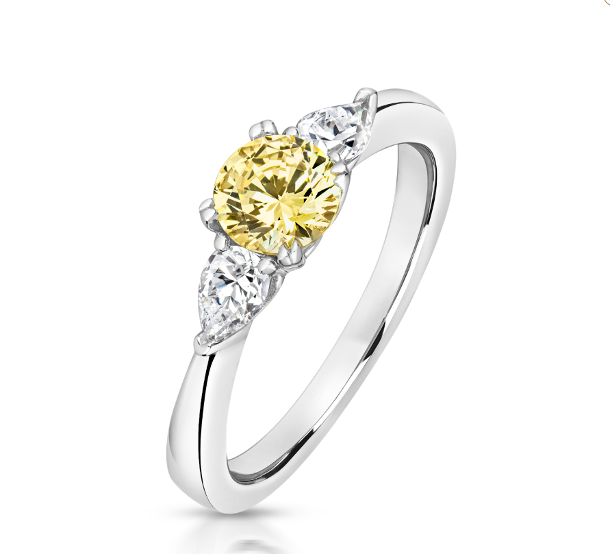 Sterling Silver Cubic Zirconia Yellow Citrine with Pear Sides 12261