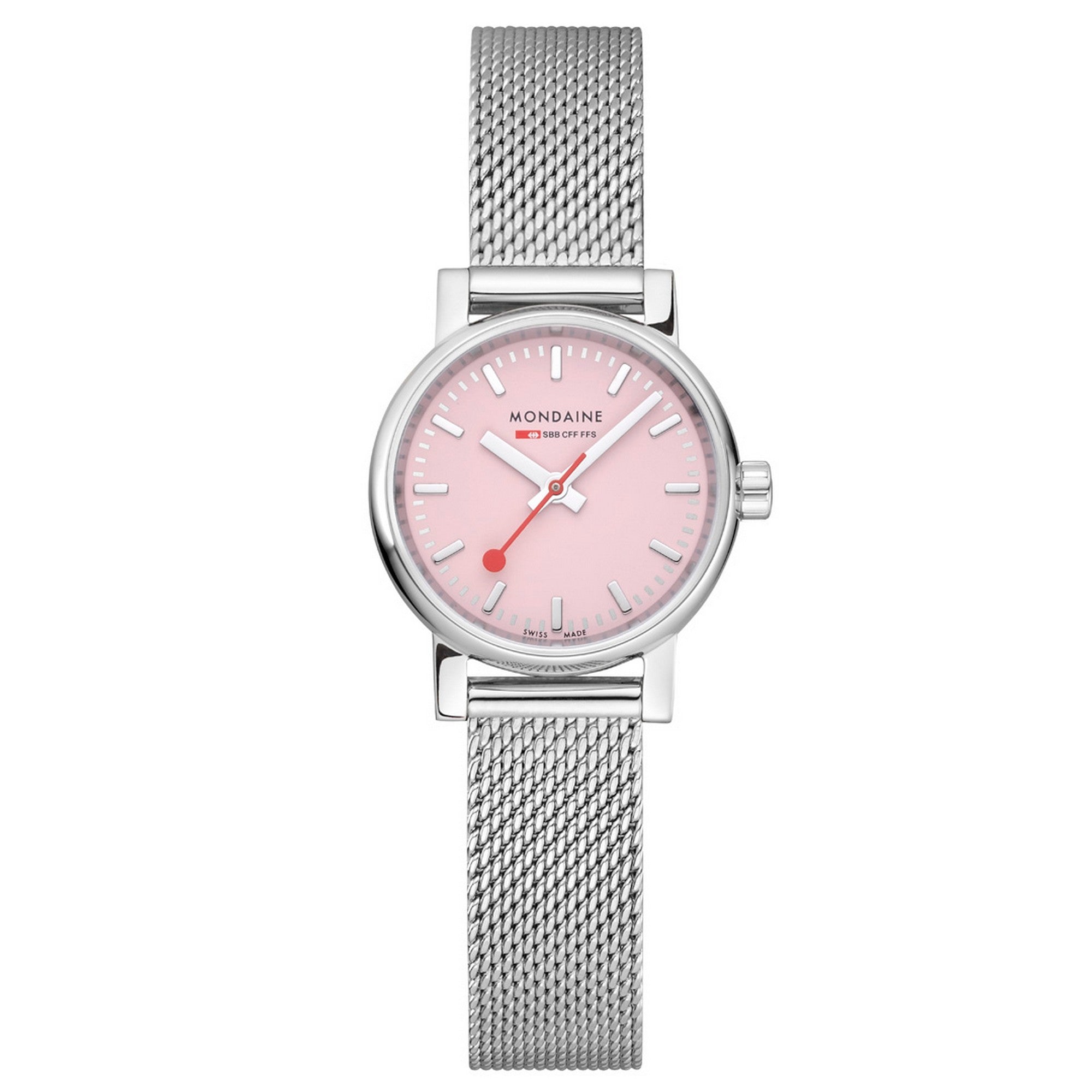 Mondaine Ladies 26mm Evo2 Pink Dial Stainless Steel Mesh Bracelet MSE.26130.SM