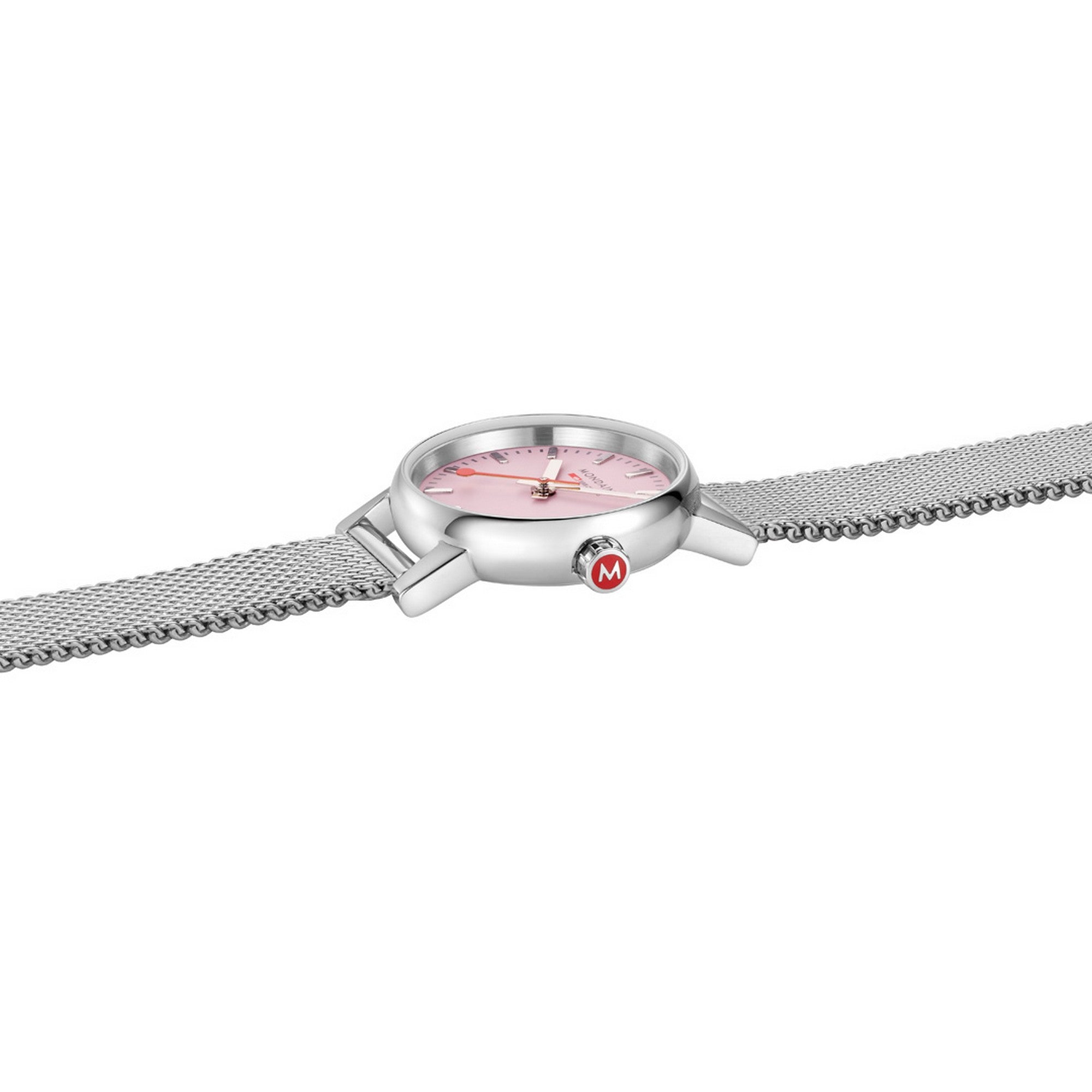 Mondaine Ladies 26mm Evo2 Pink Dial Stainless Steel Mesh Bracelet MSE.26130.SM