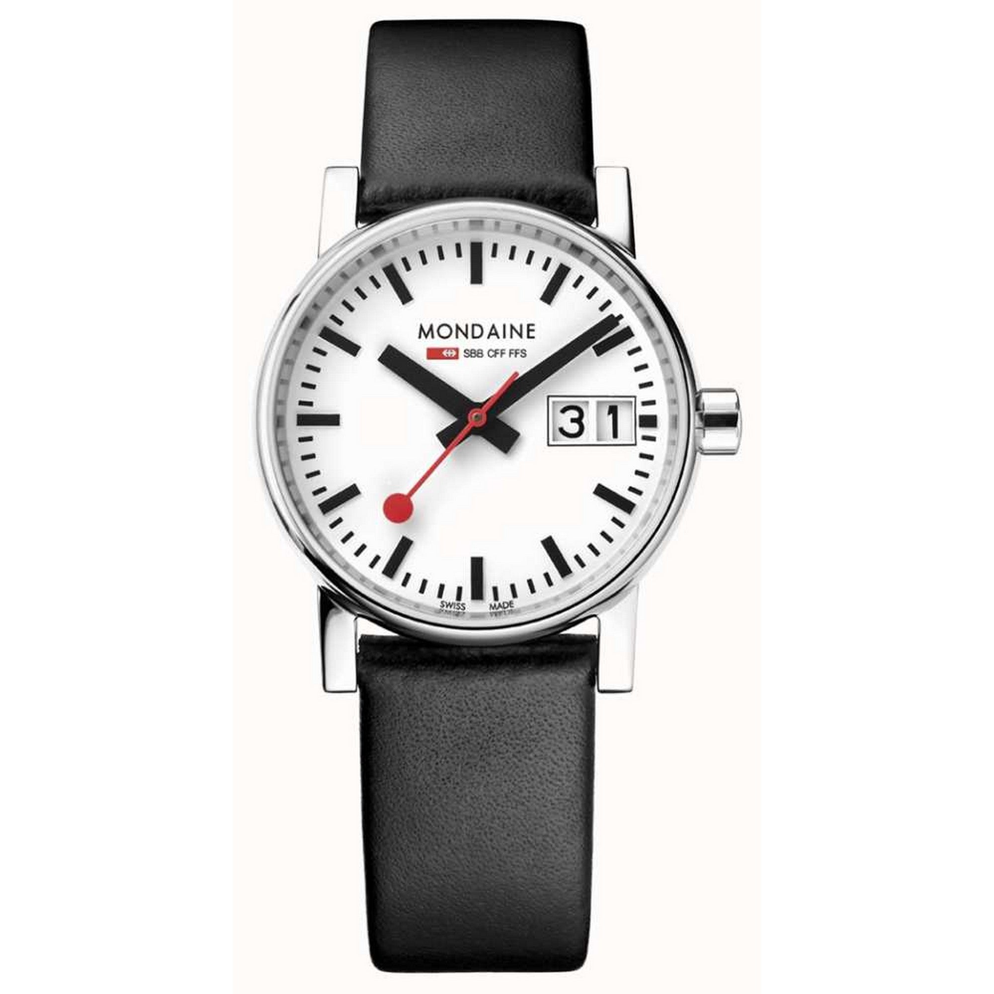 Mondaine EVO2 30mm Black Vegan Grape Leather Strap Watch MSE.30210.LBV