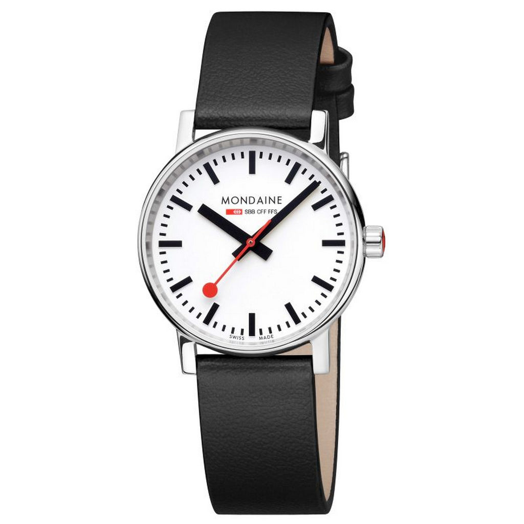 Mondaine EVO2 35mm Vegan Grape Leather Black Strap Watch MSE.35110.LBV