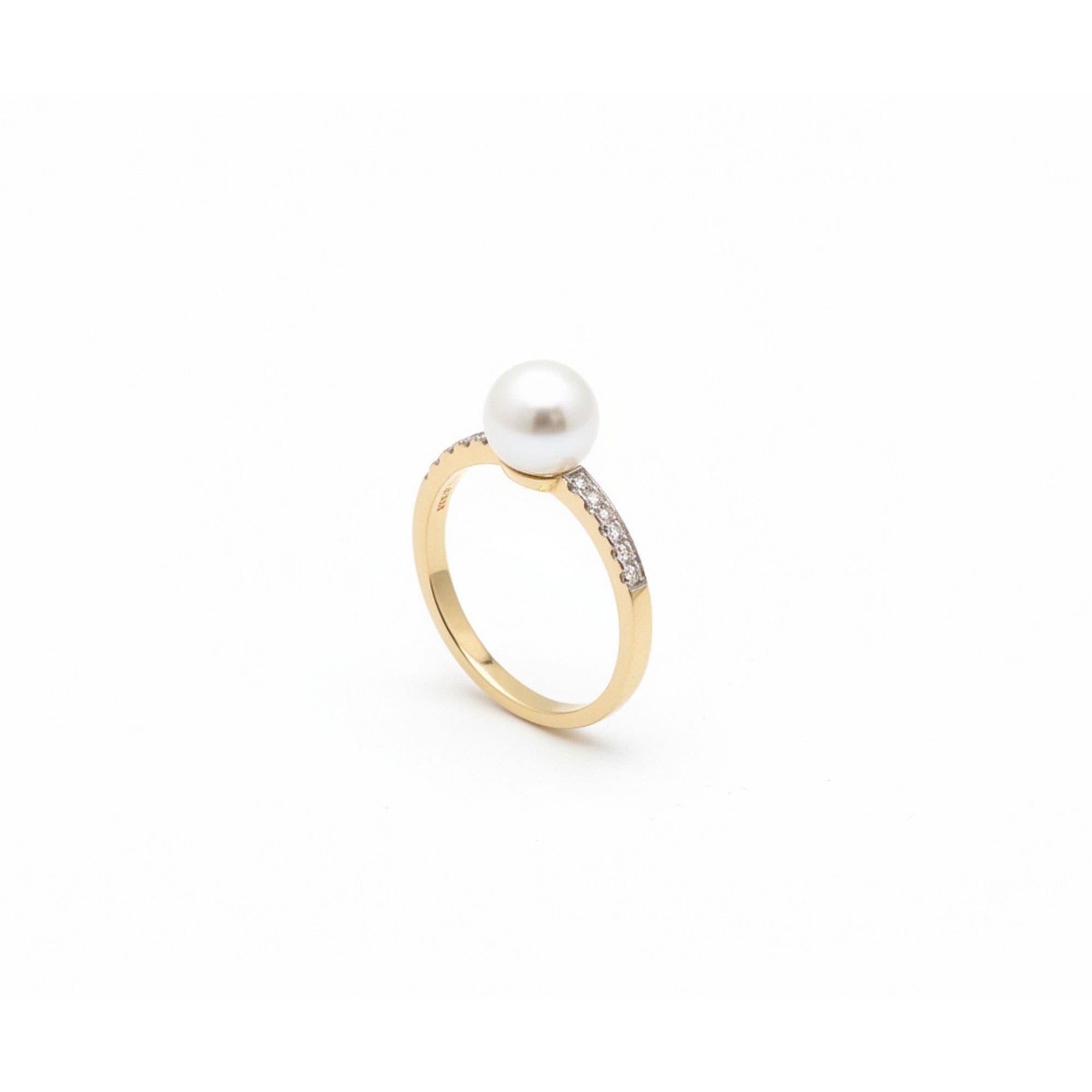 9ct Yellow Gold Cultured Pearl & 0.13pts Diamond Ring ESPDR7-NI23WIT