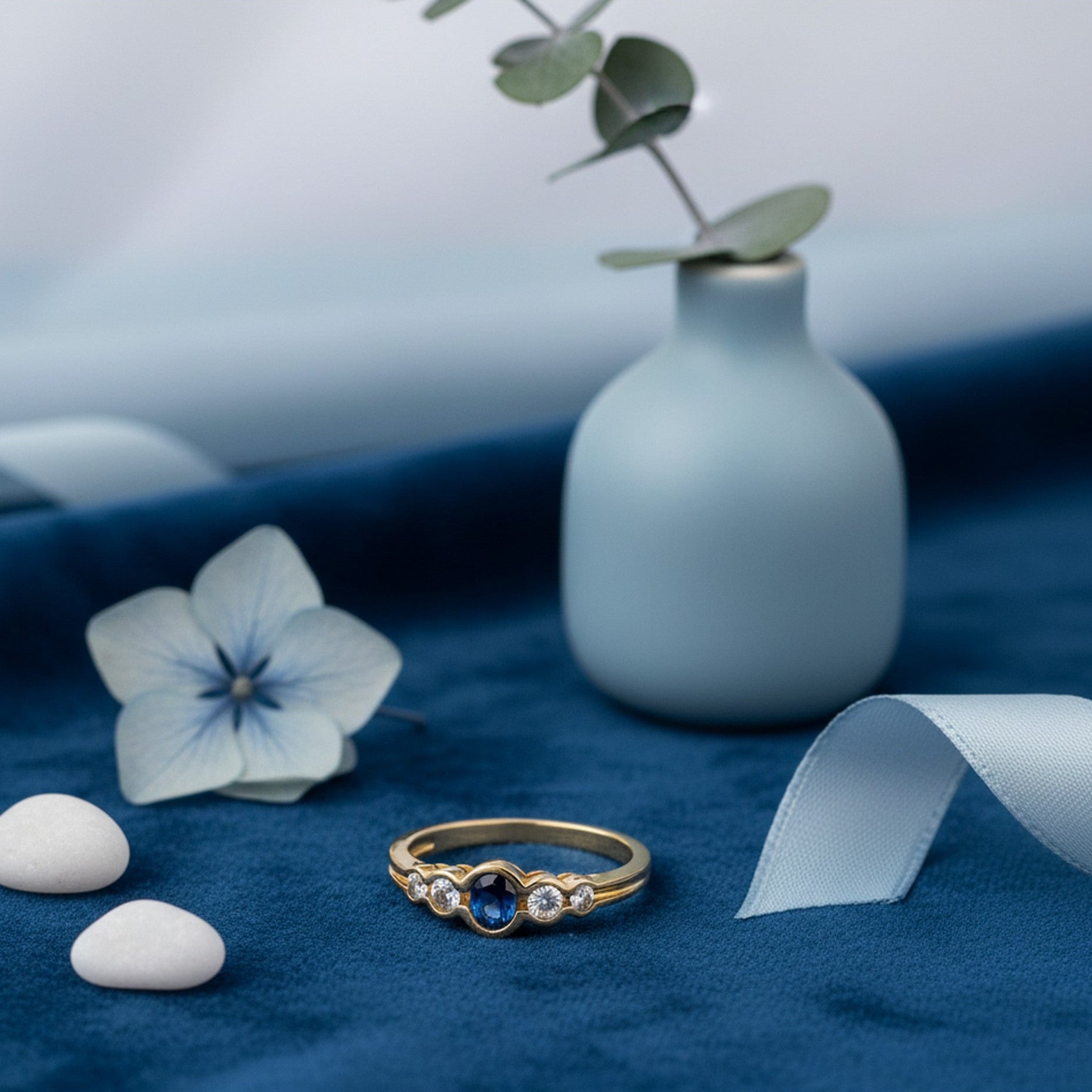 9ct Yellow Gold 0.20ct Diamond & Sapphire Ring PN-1124-020WIT