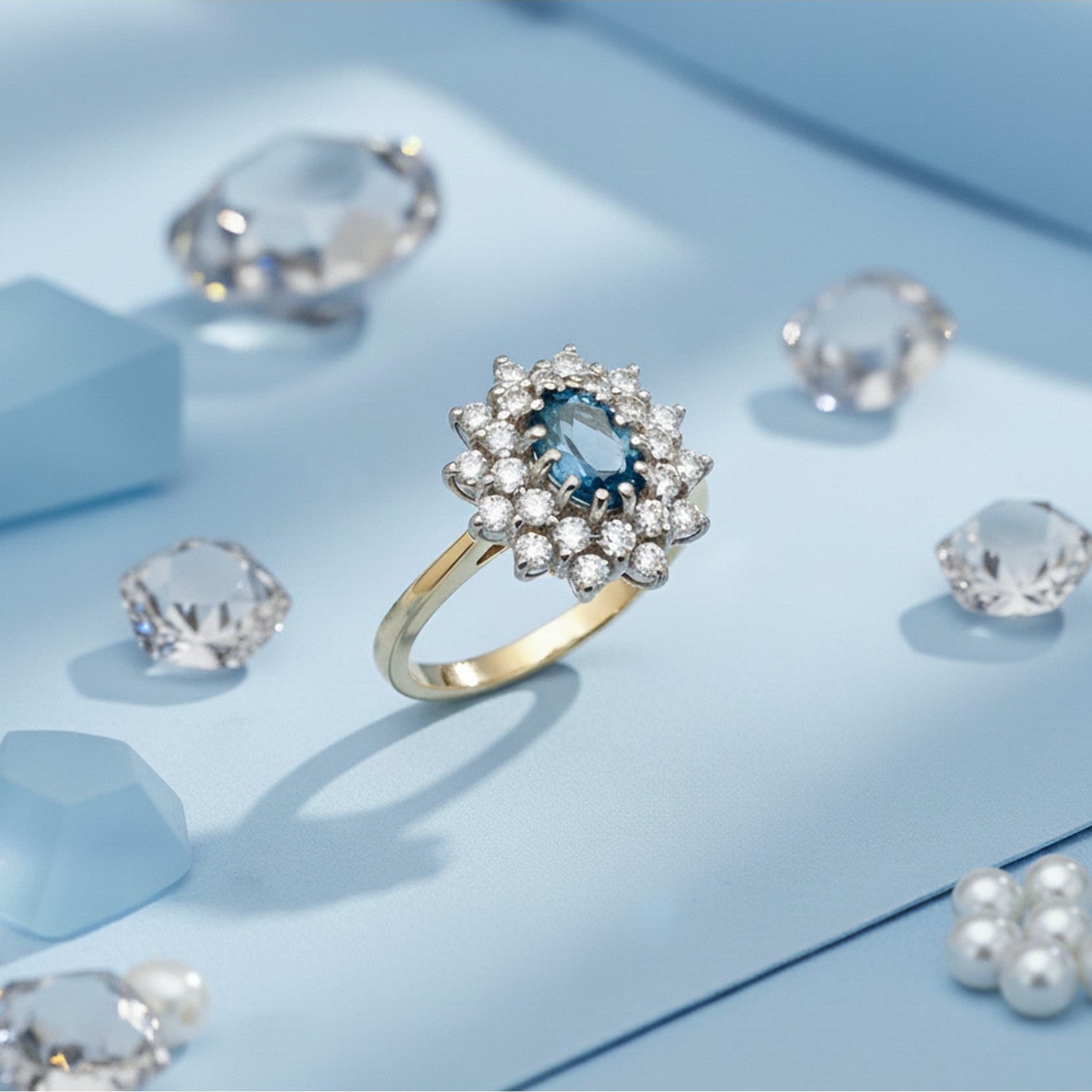 9ct Yellow Gold Topaz and Diamond Big Cluster Ring PN-JL79500WIT