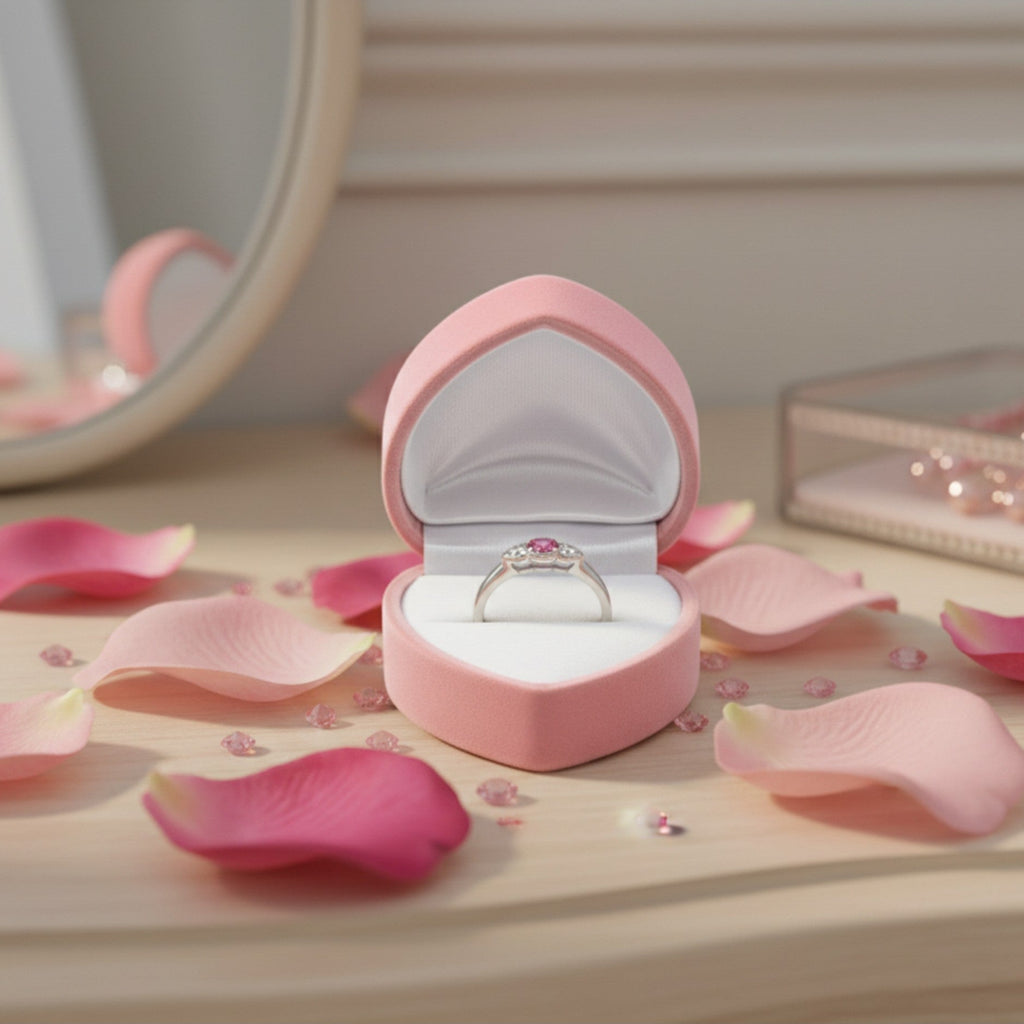 18ct White Gold Pink Sapphire & 0.20pts Diamond Trilogy Ring PN-UKD1195WIT