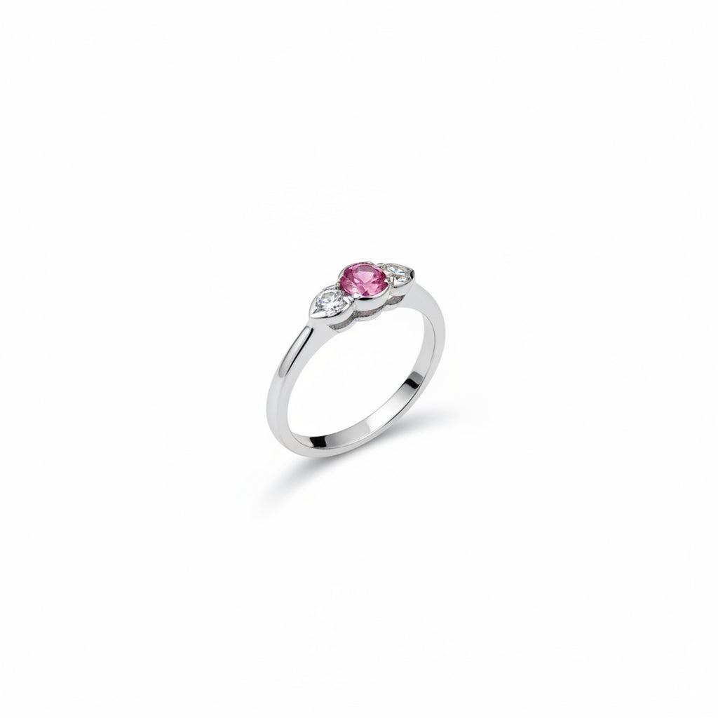 18ct White Gold Pink Sapphire & 0.20pts Diamond Trilogy Ring PN-UKD1195WIT