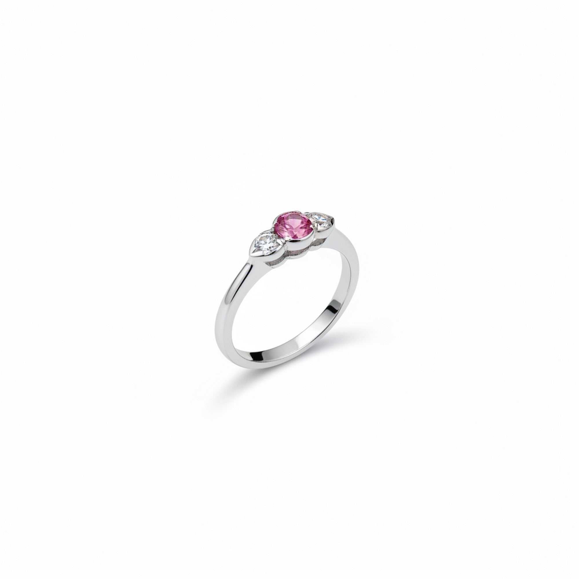 18ct White Gold Pink Sapphire & 0.20pts Diamond Trilogy Ring PN-UKD1195WIT
