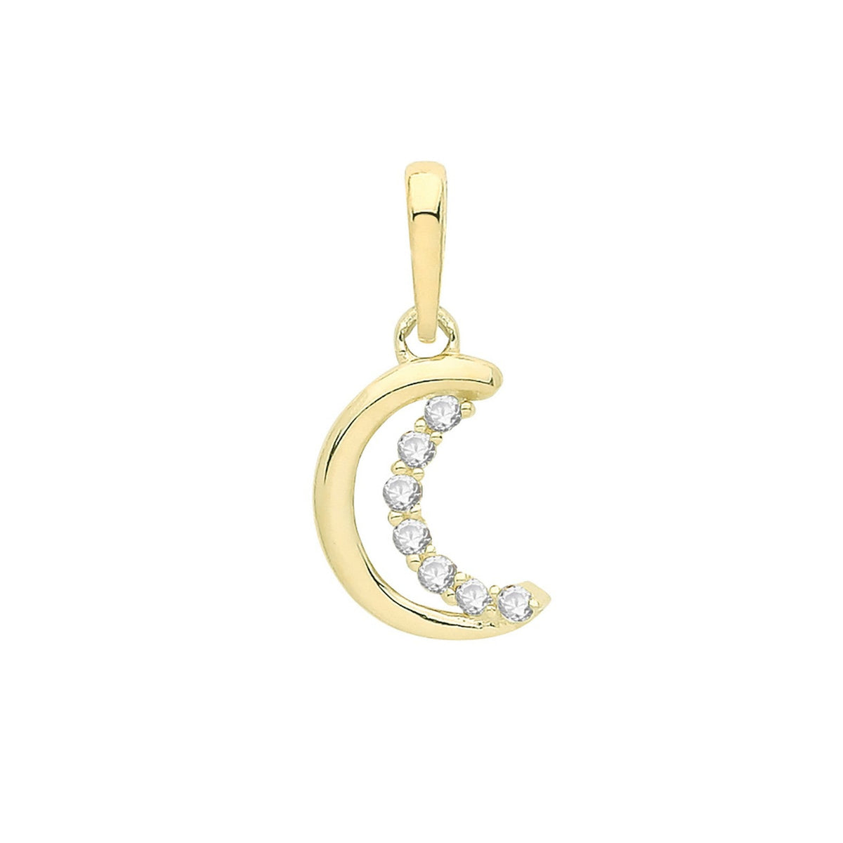 9ct Yellow Gold Cubic Zirconia Crescent Moon Pendant 9259