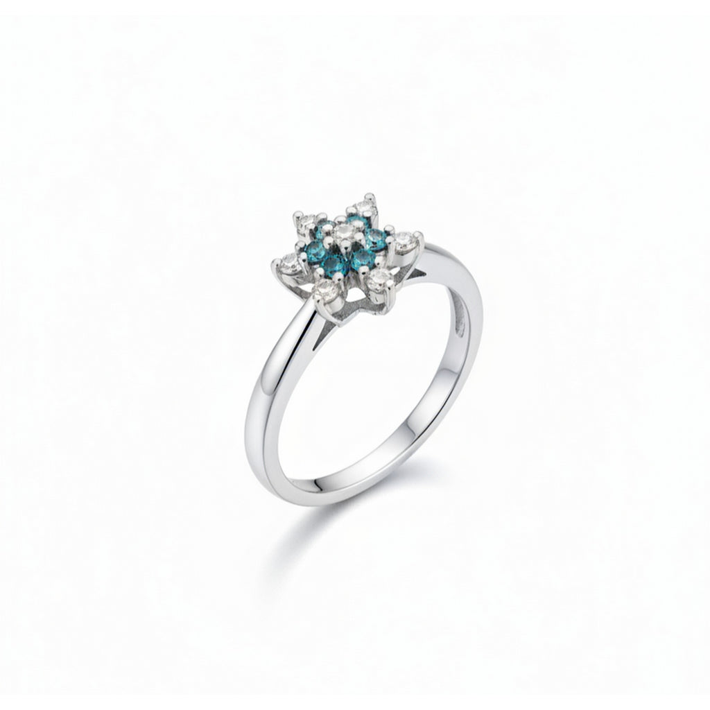 9ct White Gold Blue Topaz and Diamond Flower Ring PN31199YGD-BTWIT