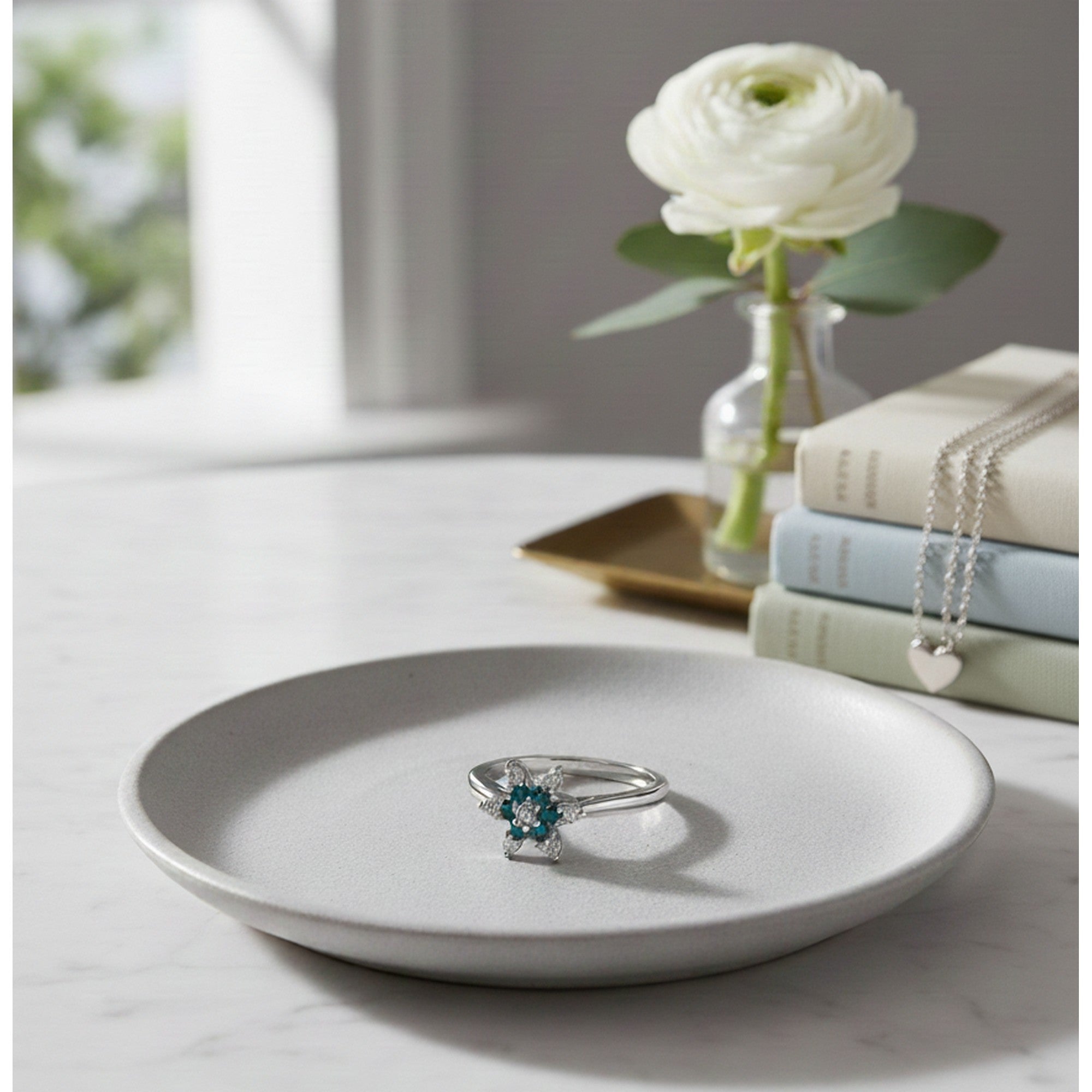 9ct White Gold Blue Topaz and Diamond Flower Ring PN31199YGD-BTWIT