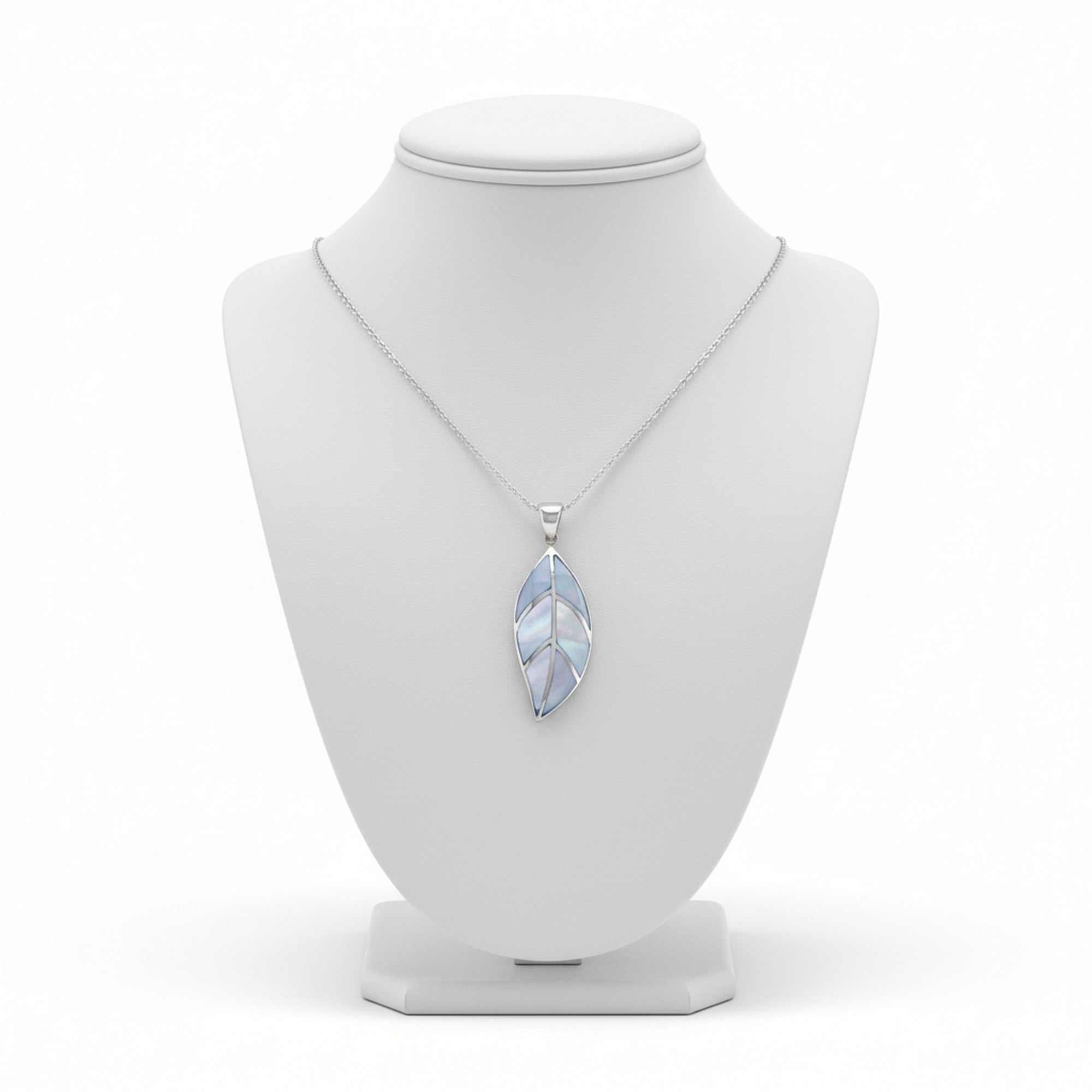 Sterling Silver 18" Chain & Veined Blue Mother of Pearl Necklace CE-R3740/B