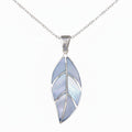 Sterling Silver 18" Chain & Veined Blue Mother of Pearl Necklace 2421