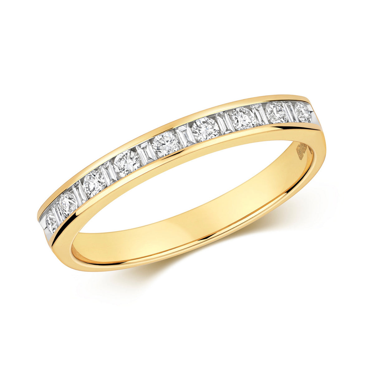9ct Yellow Gold 0.27ps Diamond Baguette & Brilliant-Cut Half Eternity Ring 10639