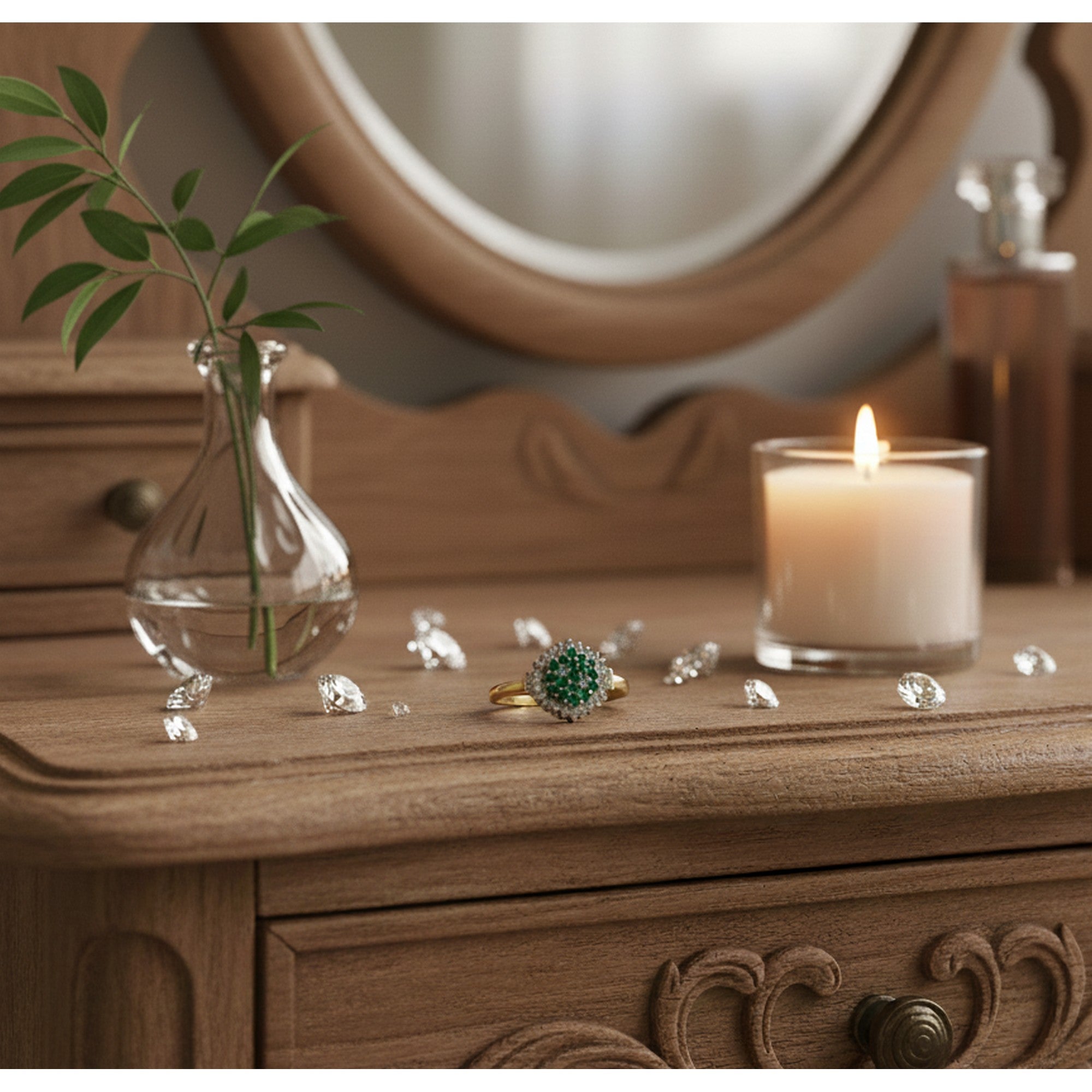 9ct Yellow Gold Emerald and 0.15pts Diamond Cluster Ring RE11101DAWIT