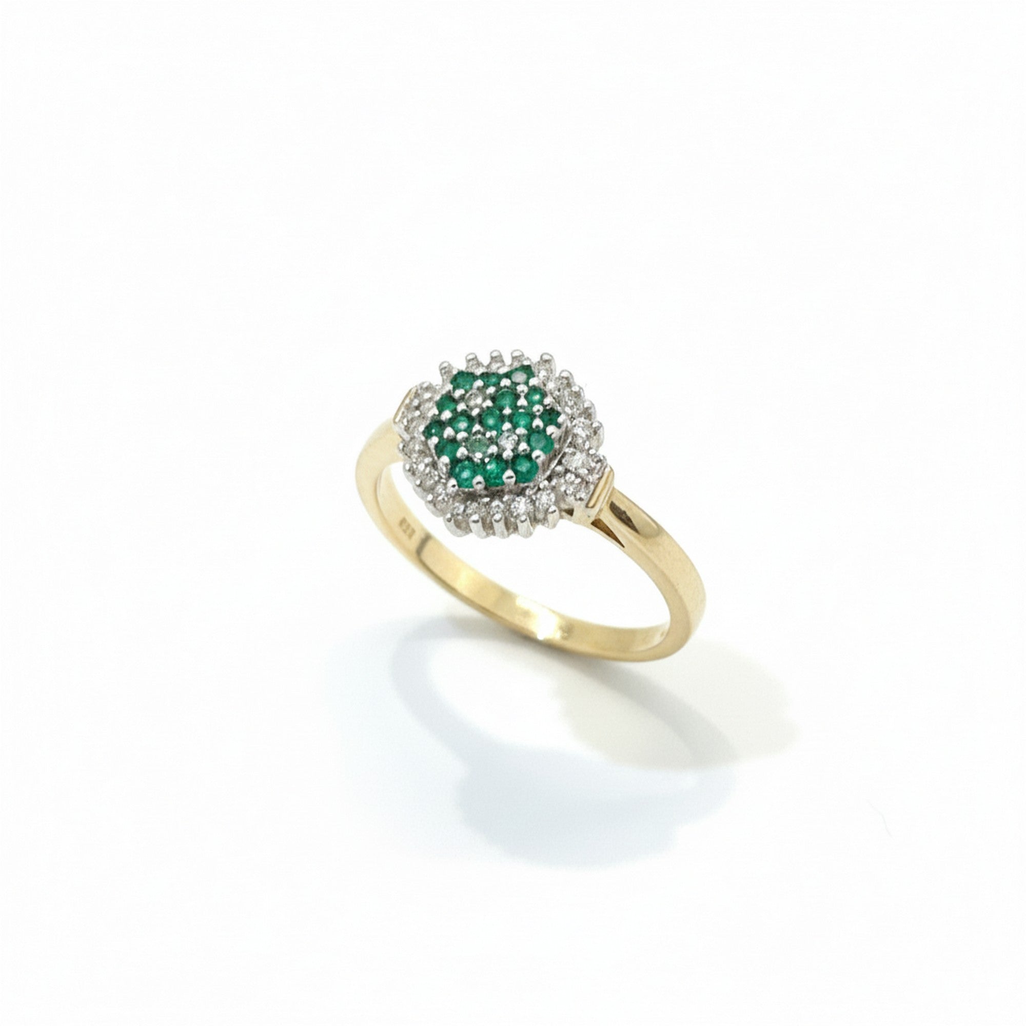 9ct Yellow Gold Emerald and 0.15pts Diamond Cluster Ring RE11101DAWIT