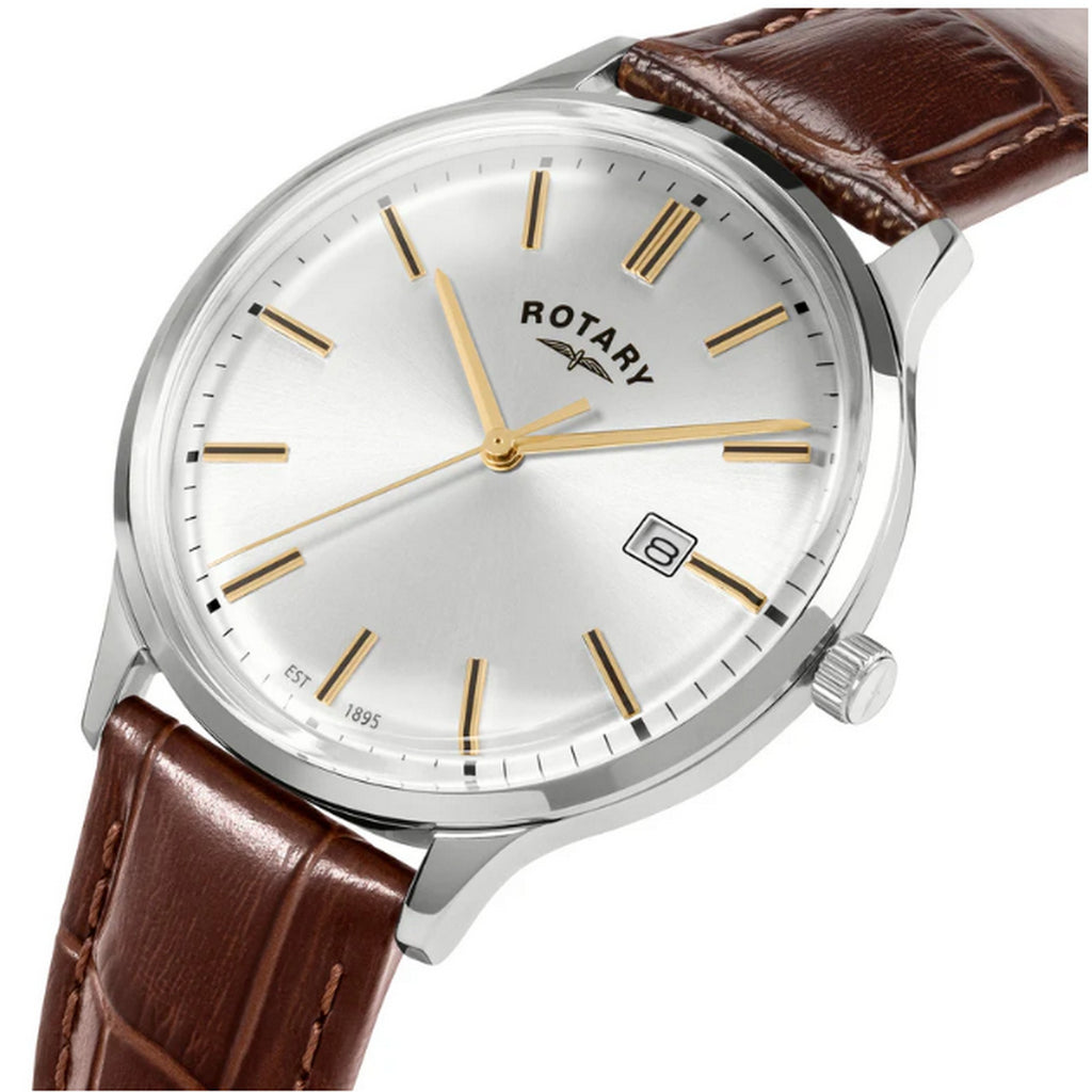 Rotary Gents 1895 S/Steel Brown Leather Strap Watch RGS10011/06