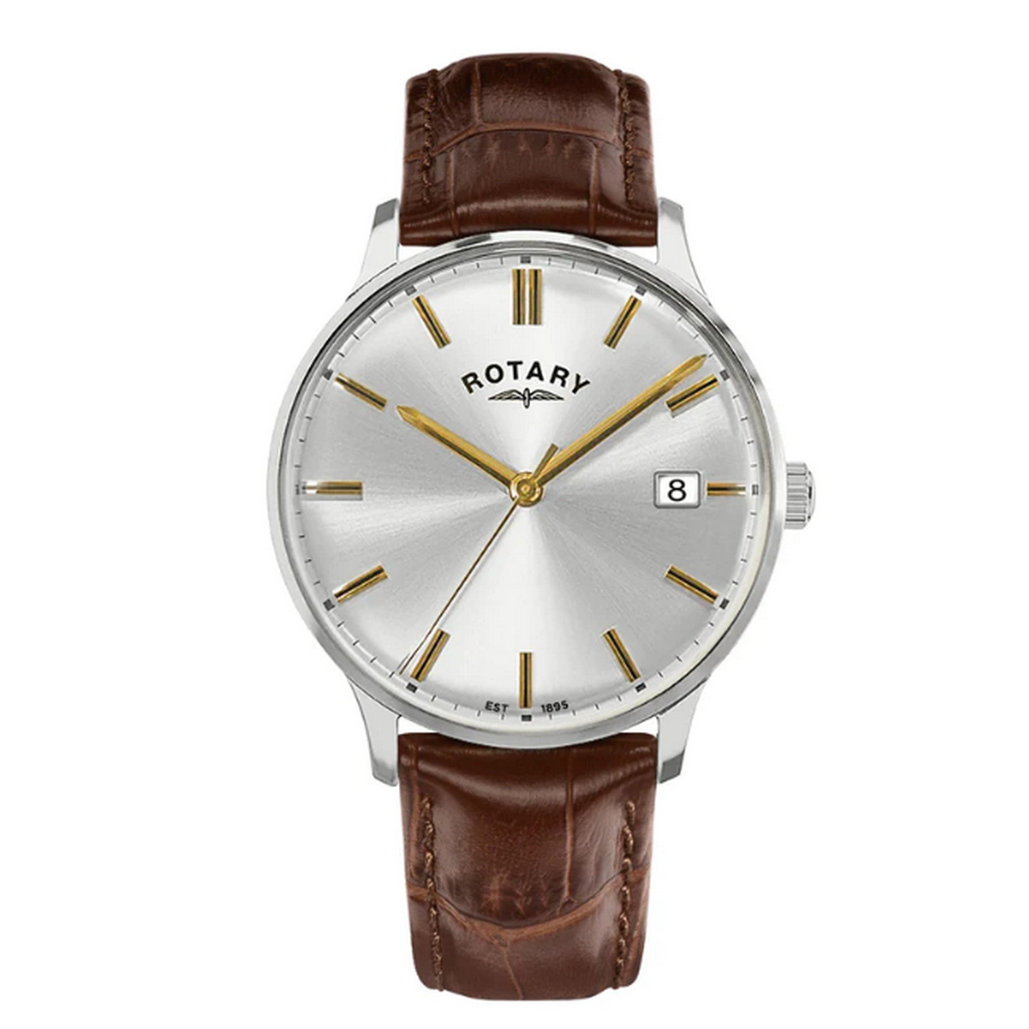 Rotary Gents 1895 S/Steel Brown Leather Strap Watch RGS10011/06