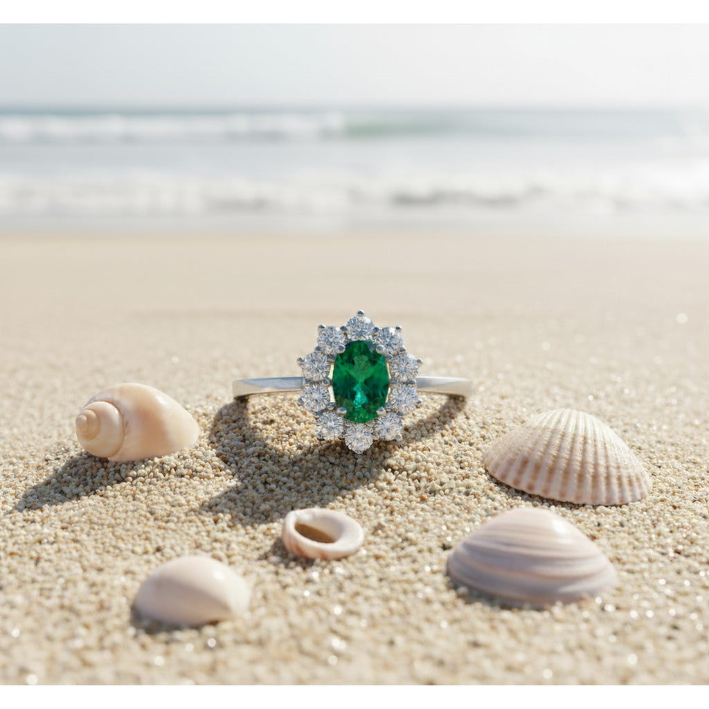 9ct White Gold Large Cluster Emerald & 0.82ct Diamond Ring RR11814DA-G2417