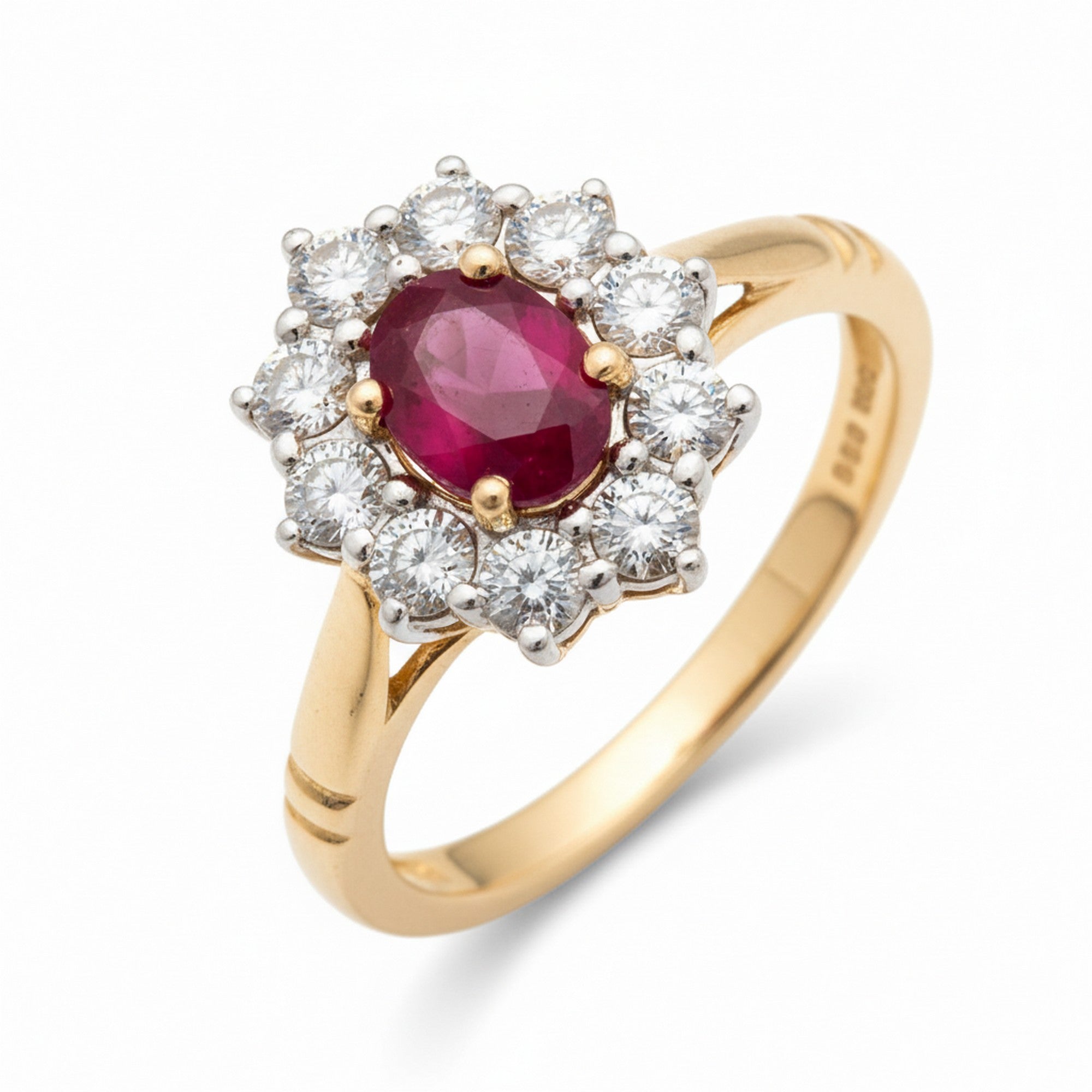 9ct Yellow Gold Large Cluster 0.80ct Diamond & Ruby Oval Centre Ring RR11814DA