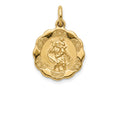 9ct Yellow Gold Round Scallop Edged St. Christopher Medallion Single-Sided Pendant 10566