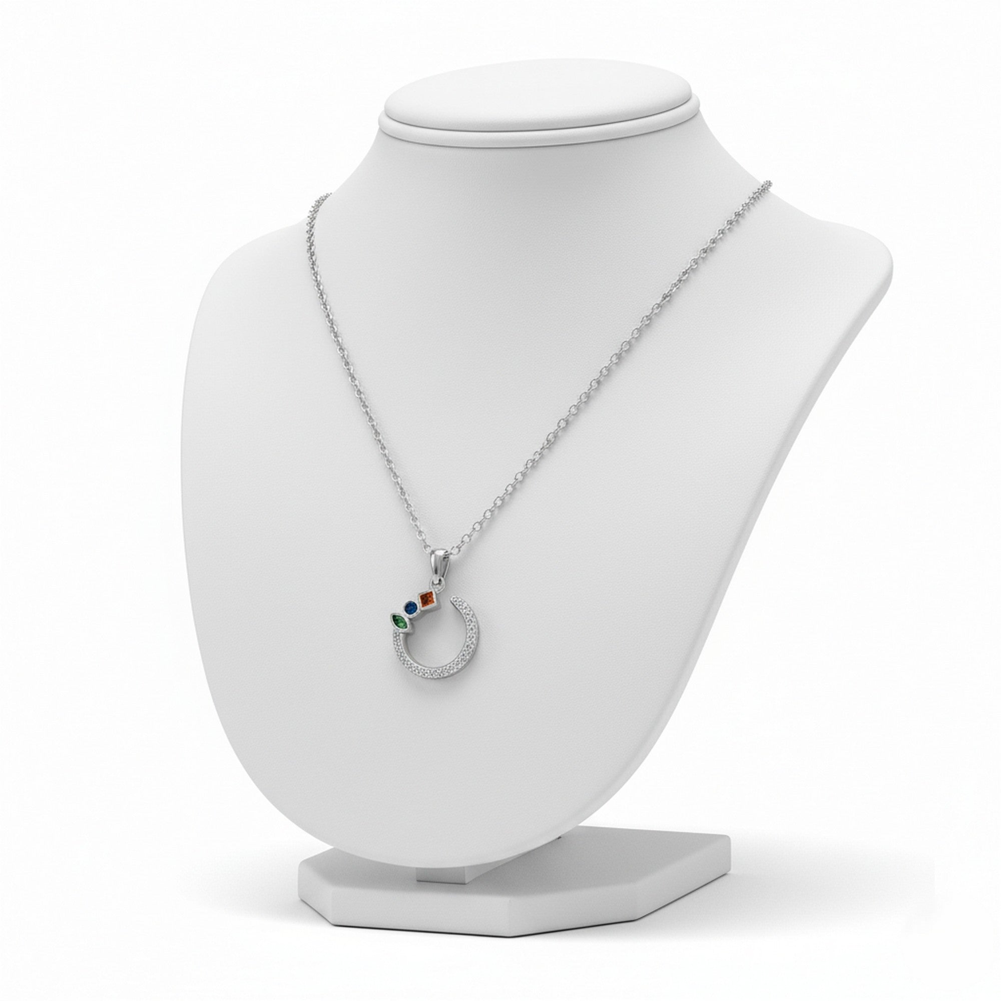 Sterling Silver 18" Abstract Half Circle Multi-Coloured & Clear Necklace KE-SN135C