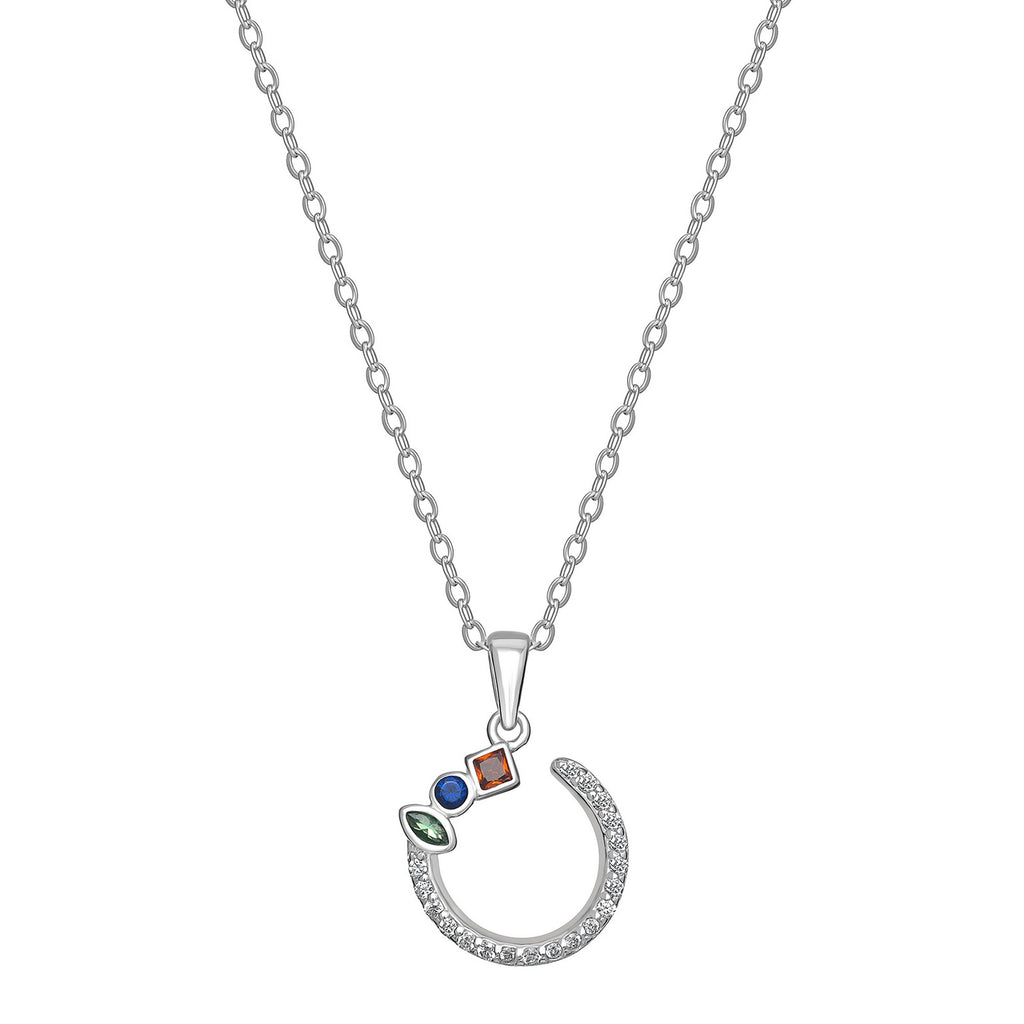 Sterling Silver 18" Abstract Half Circle Multi-Coloured & Clear Necklace 11656